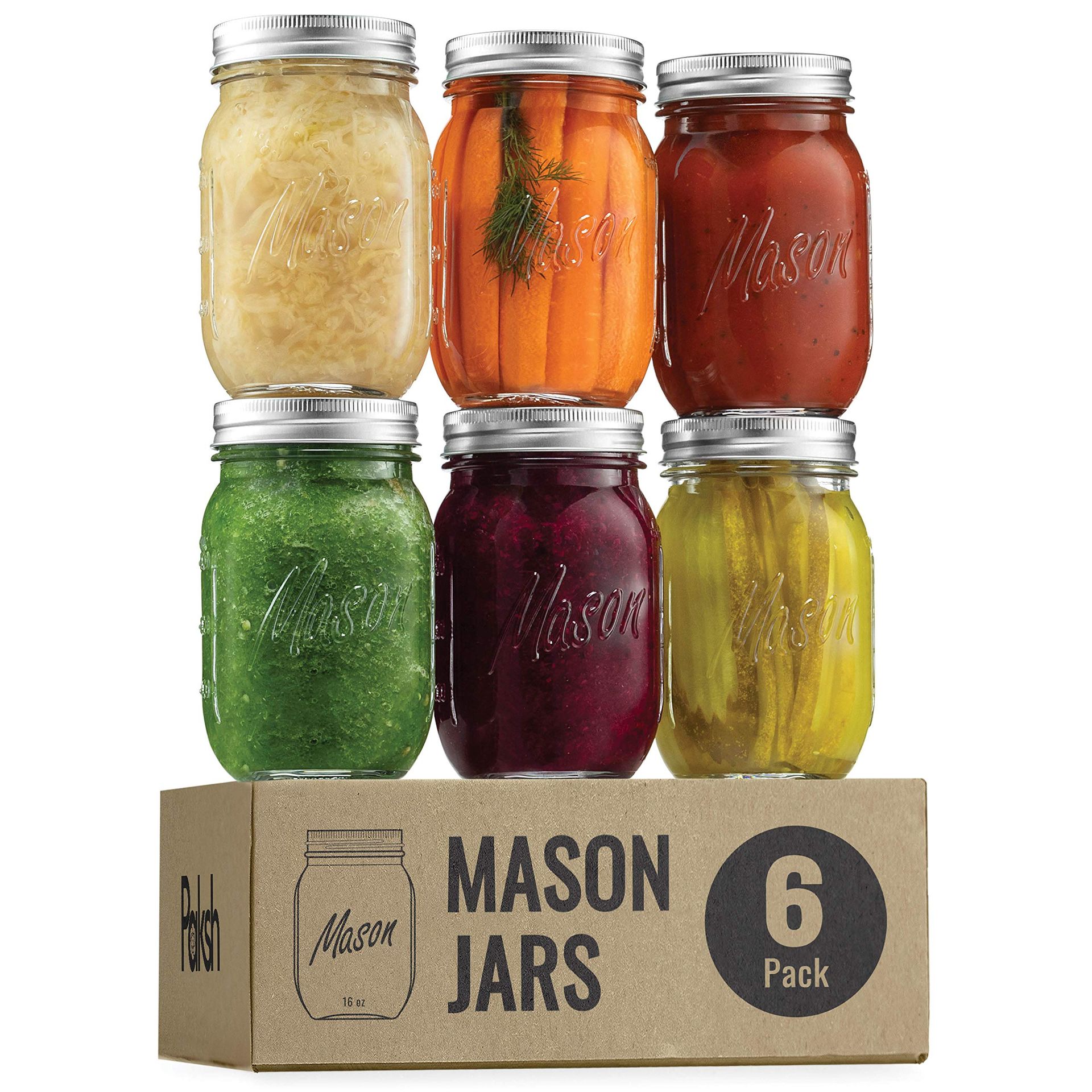 Premium Glass Mason Jars 474ml with Airtight Silver Lids for Meal Prep & Food Storage (6 Pack)