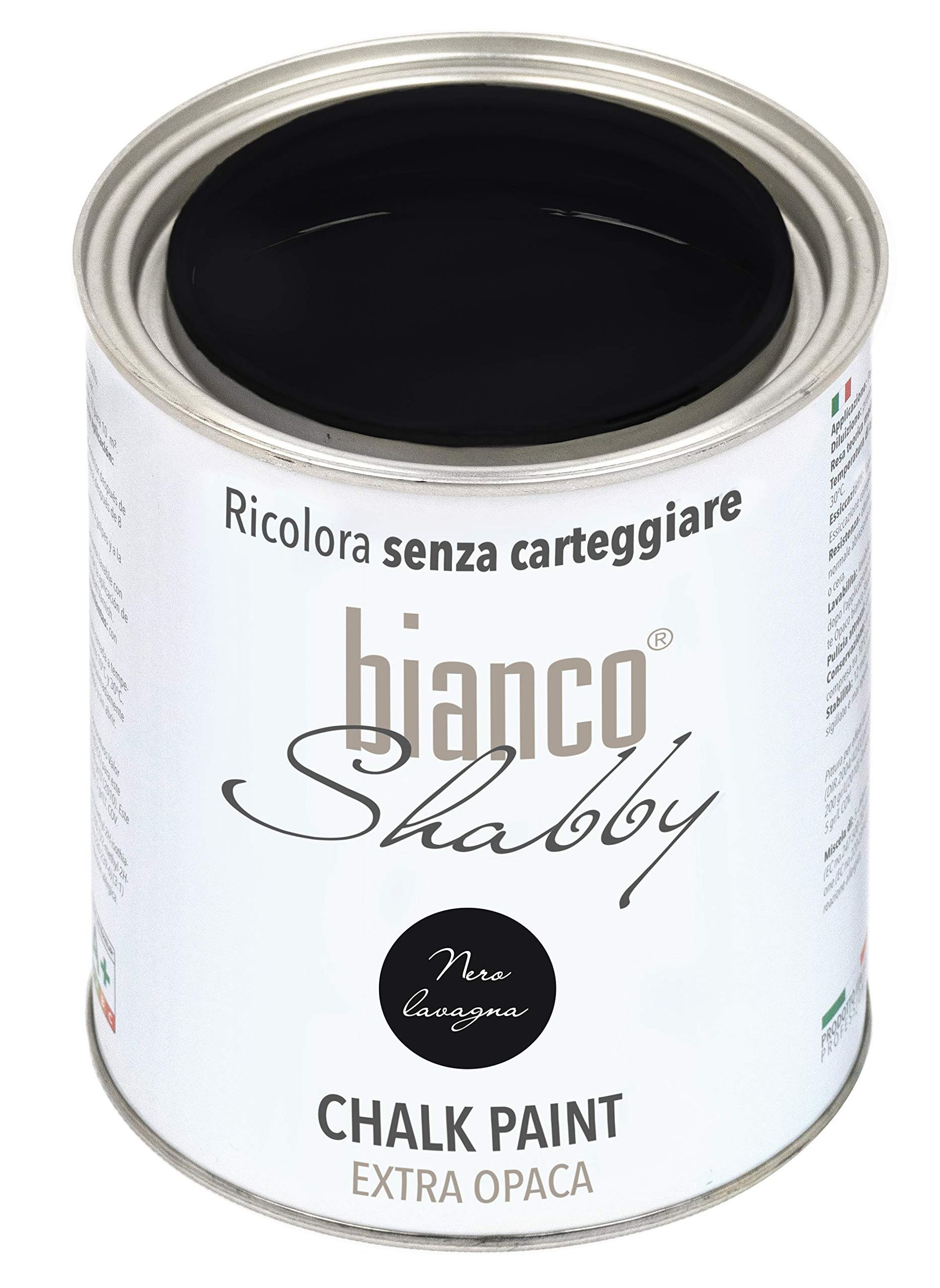 bianco Shabby® Nero Lavagna (Chalkboard Black) Water-Based Chalk Paint for All Surfaces - Extra Matt Finish (1 Litre)