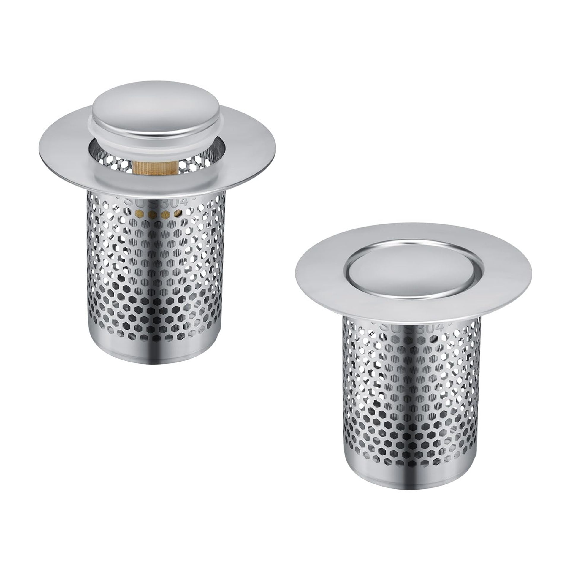 33mm Stainless Steel Sink Drain Filter & Stopper - 2 Pack, Clog Prevention & Odour Control