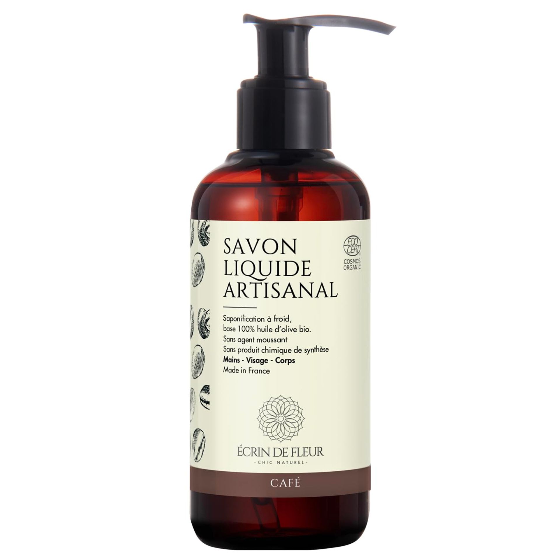 Écrin De Fleur Coffee Infused Organic Liquid Soap 250ml for Face, Body & Hair - Gentle on Sensitive Skin