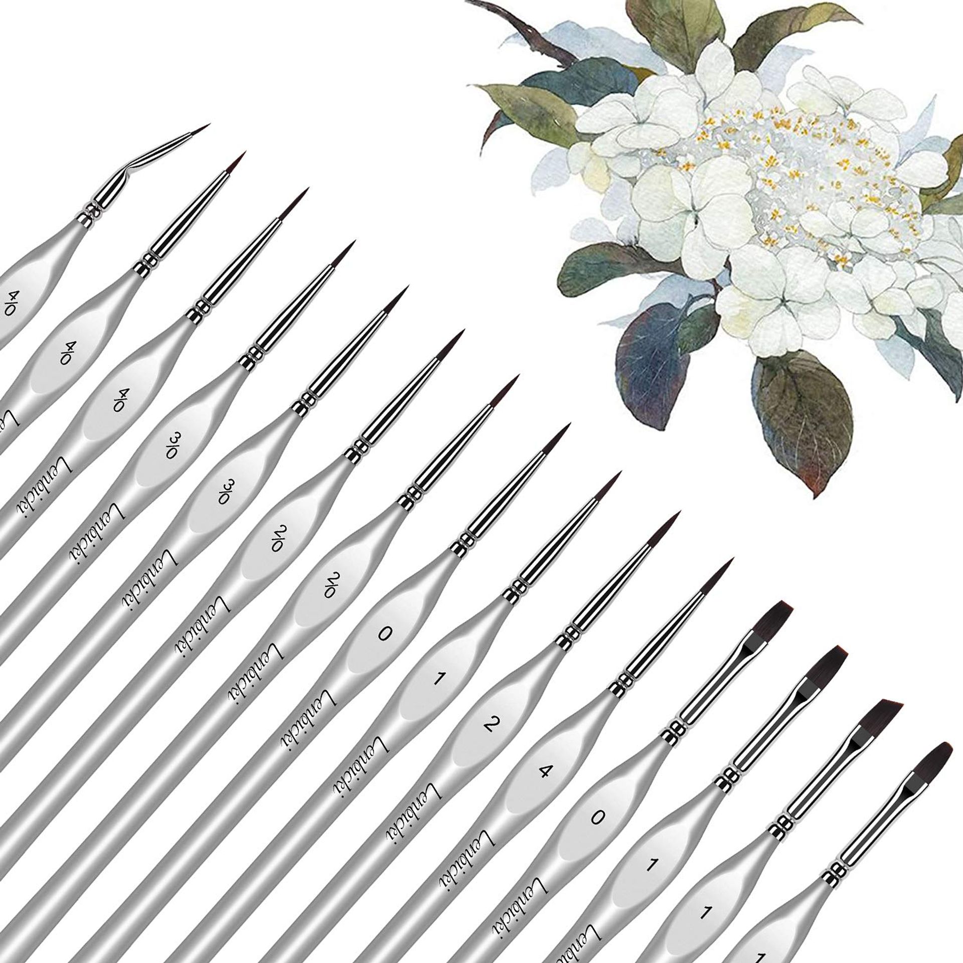 Detail Paint Brush Set 15 Miniature Fine Brushes for Model, Rock and Craft Painting - Silver 15 Piece