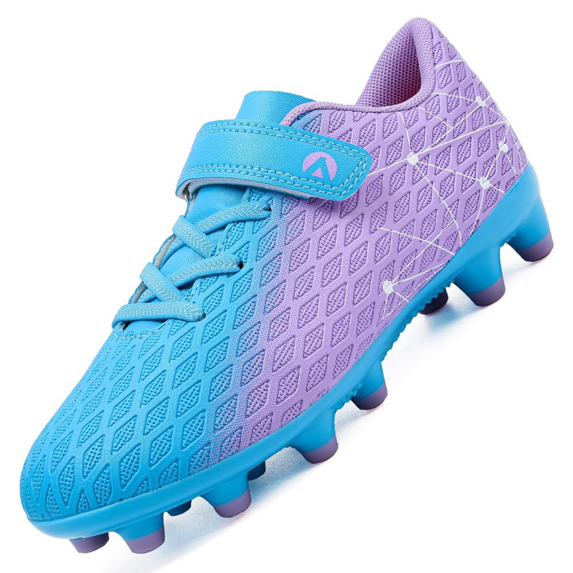 Kids Football Boots Boys Girls Astro Turf Training Soccer Shoes Indoor Outdoor Lightweight Grip Sole - Light Purple Light Blue UK 2