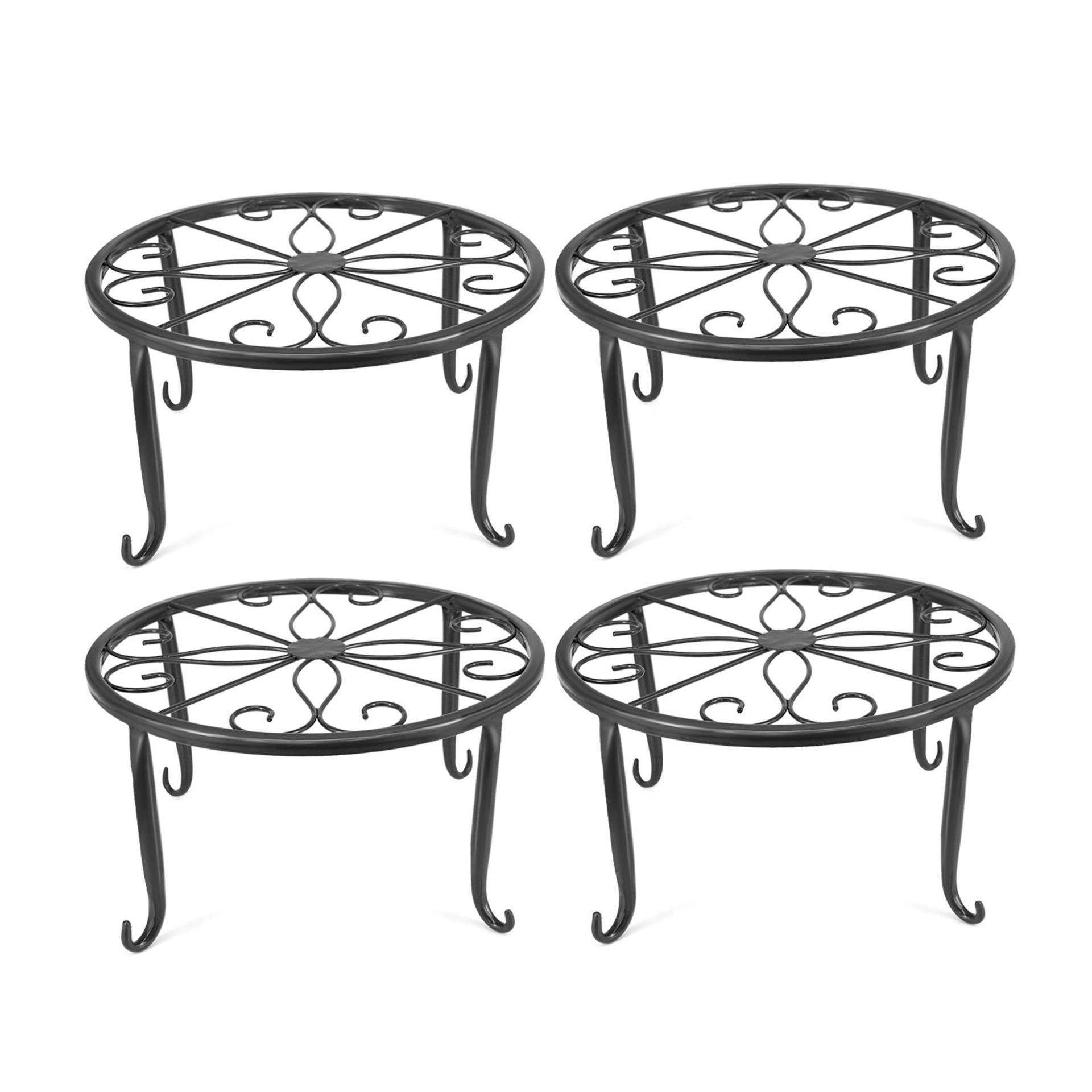 4pcs Indoor Metal Plant Stand Decorative Iron Flower Pot Holders Durable Steel Scroll Design - Black Set of 4