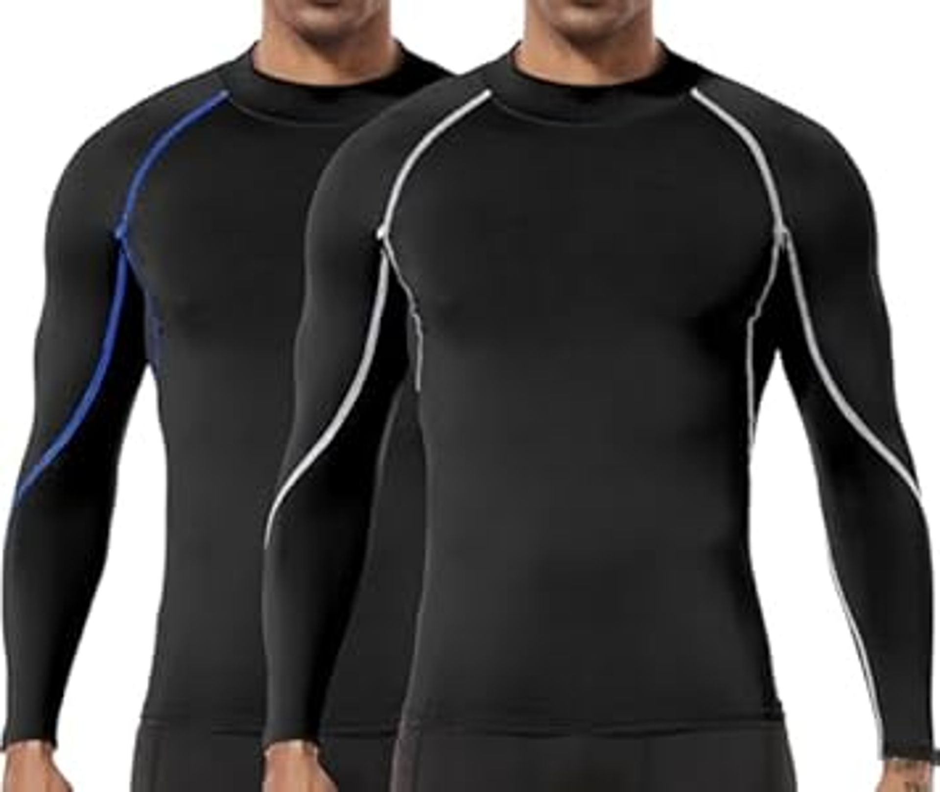 Men's Compression Long Sleeve Turtleneck Sports Baselayer Top 2 Pack Breathable Quick-Dry - Black S