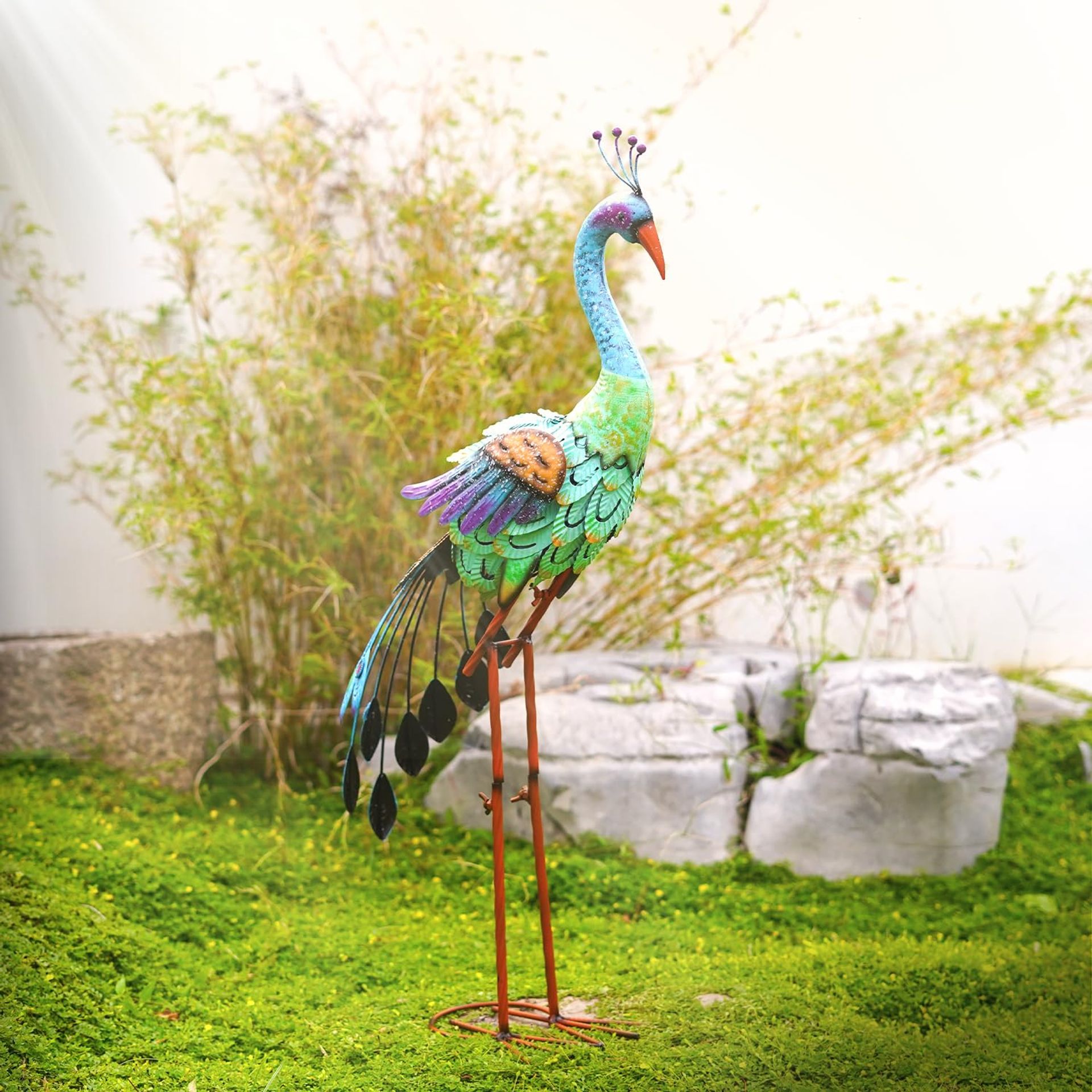 Metal Peacock Garden Ornament Outdoor Yard Statue Rustic Sculpture Décor - Peacock