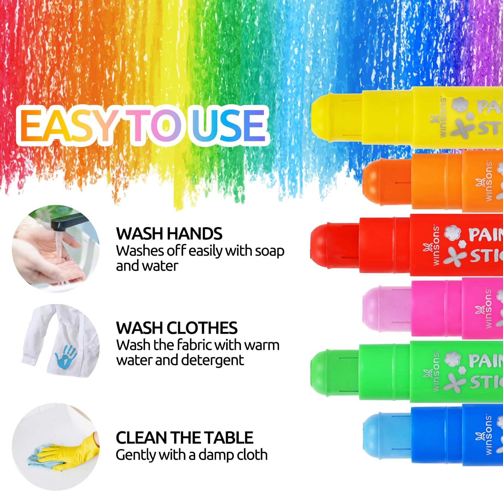 100% Washable Tempera Paint Sticks For Kids - 12 Non-toxic Pa - View #3