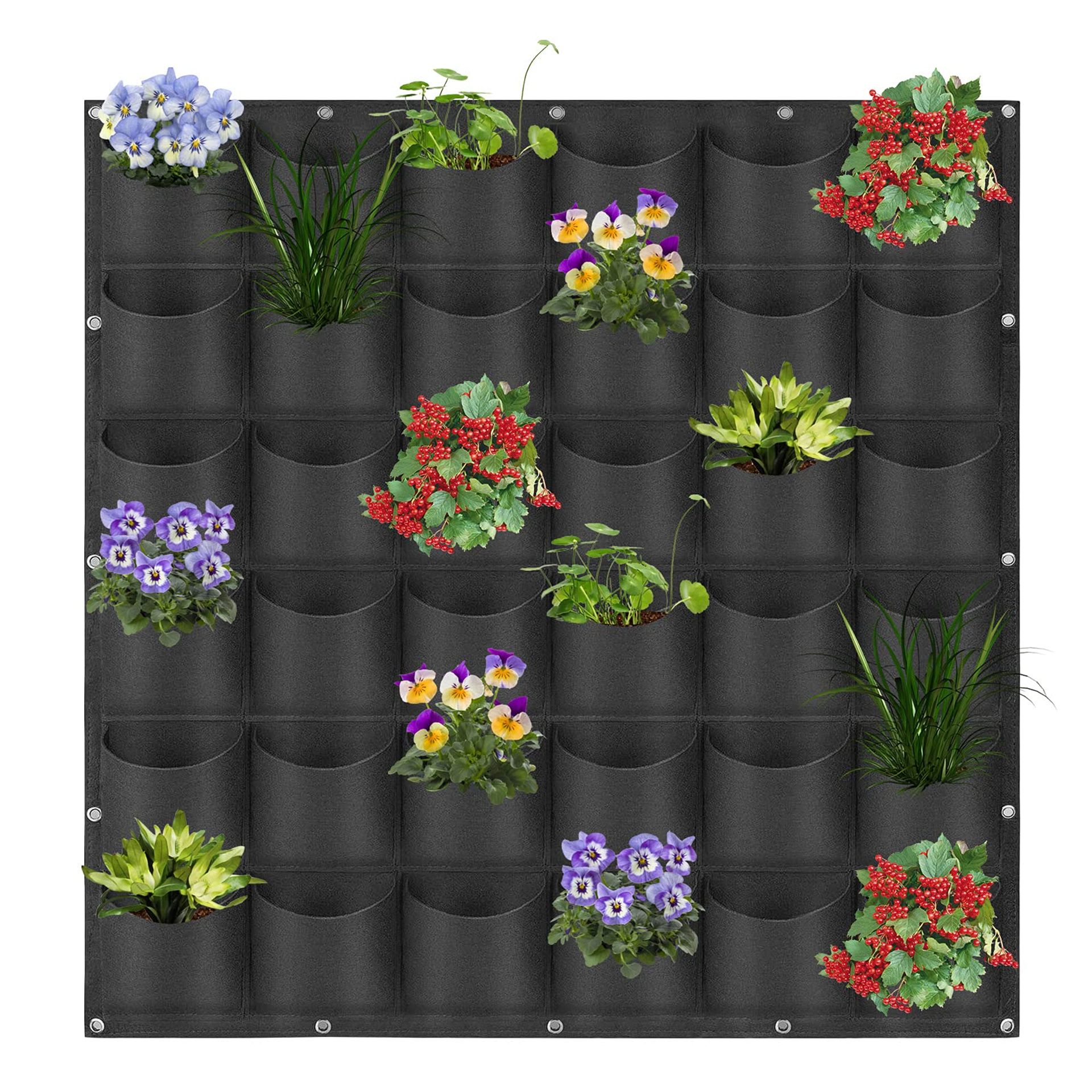 Hanging Vertical Wall Mounted Planter Bag 36 Pockets Felt Plant Grow Bag Garden Wall Greening Flower Container - Black 36 Pockets