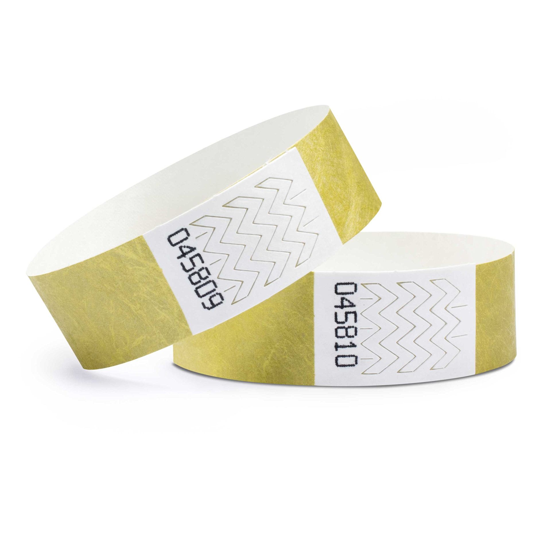 500 Tyvek Wristbands Tear-Resistant Waterproof Event Bands with Adhesive Closure - Gold 19 x 254 mm