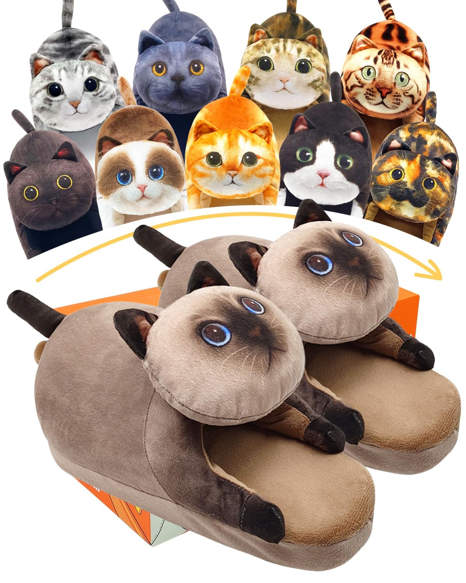 Openhahaha Funny Cat Slippers for Woman Indoor, Warm and Comfy Winter Women's Slippers, Memory Foam House Shoes with Non-Slip Sole, Cat Gifts for Women/Men’s (Siamese cat)
