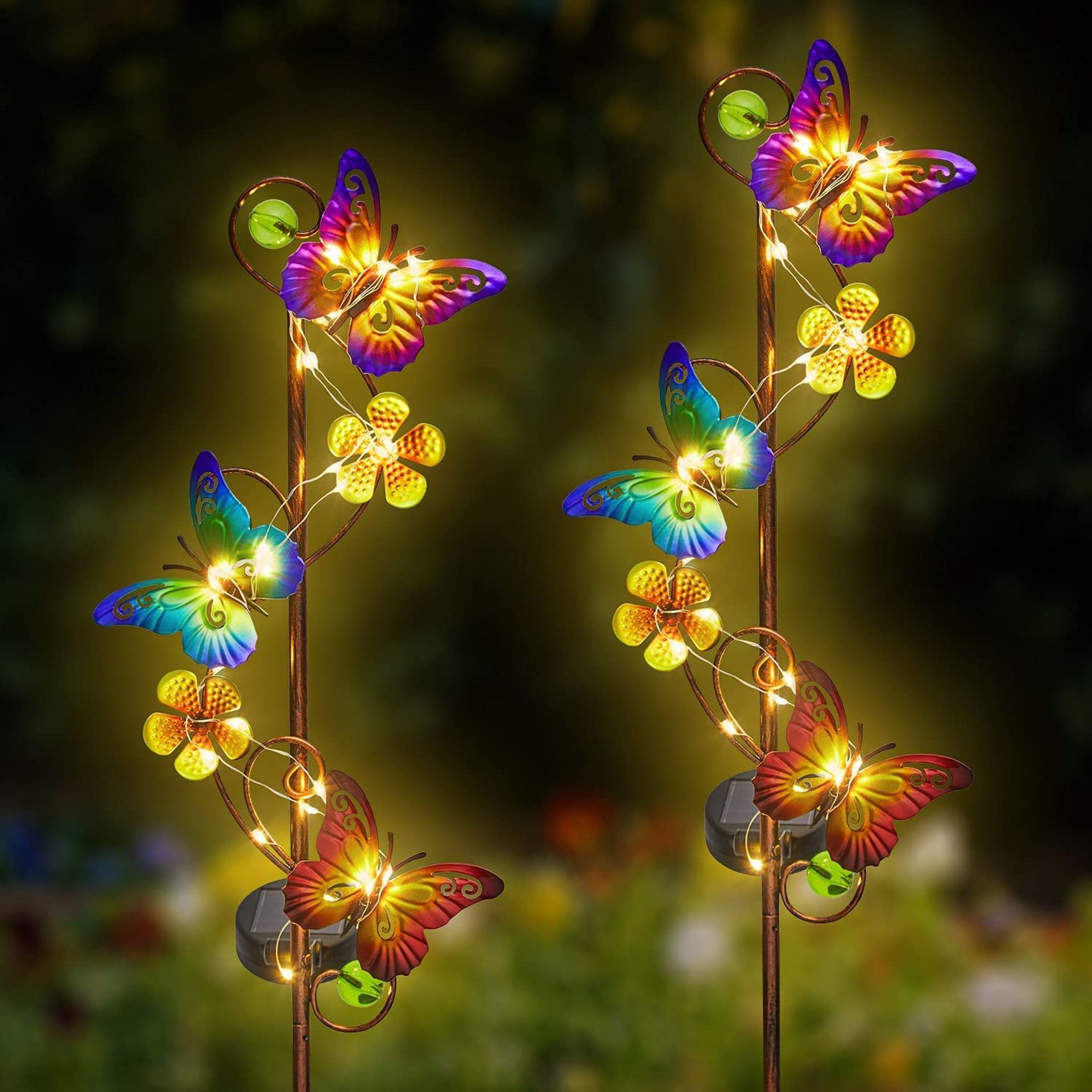 Solar Garden Lights 2 Pack Butterfly Design Waterproof IP44 Outdoor Décor - Butterfly Style