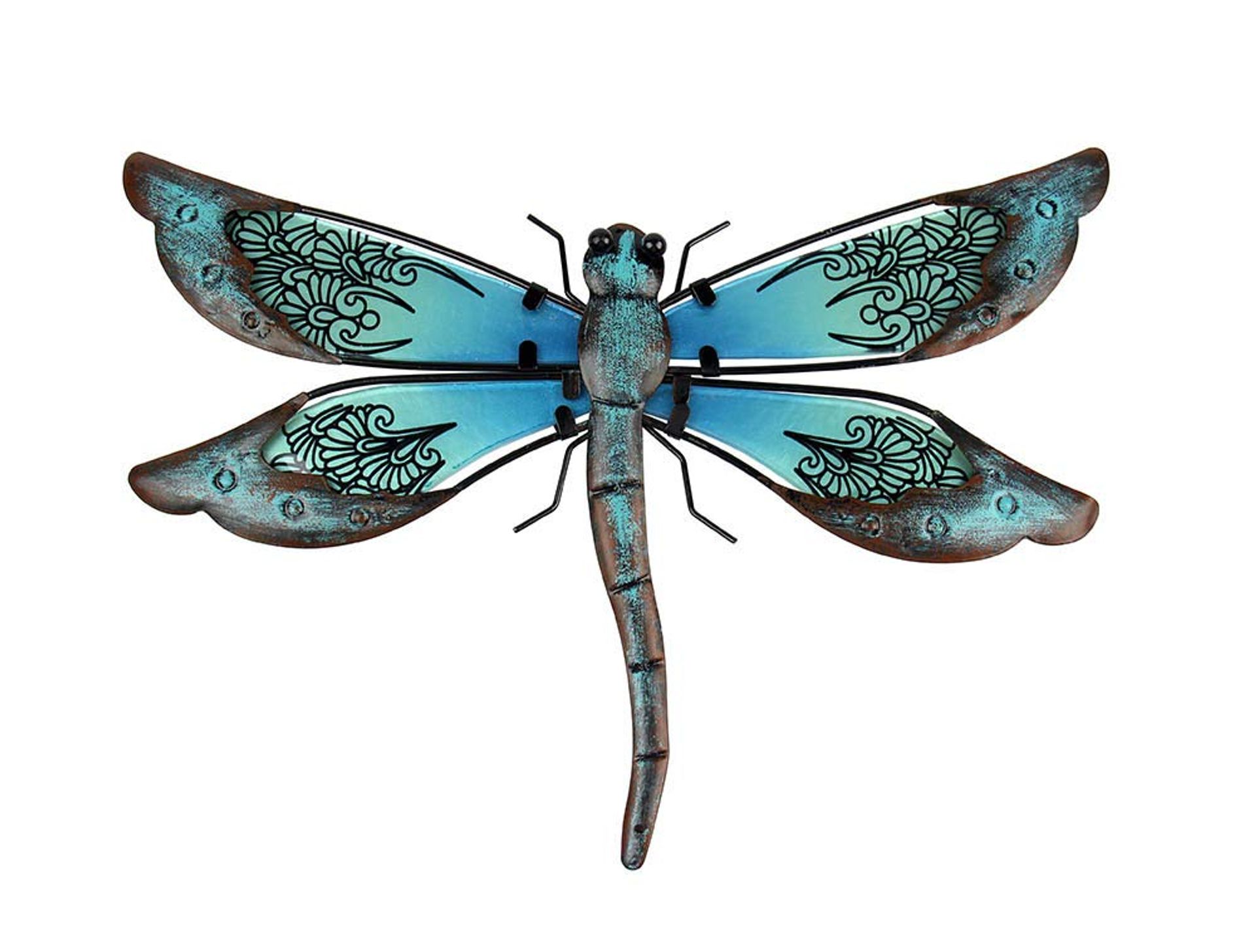 Metal Dragonfly Wall Art – Blue Glass Garden Decoration for Indoors & Outdoors