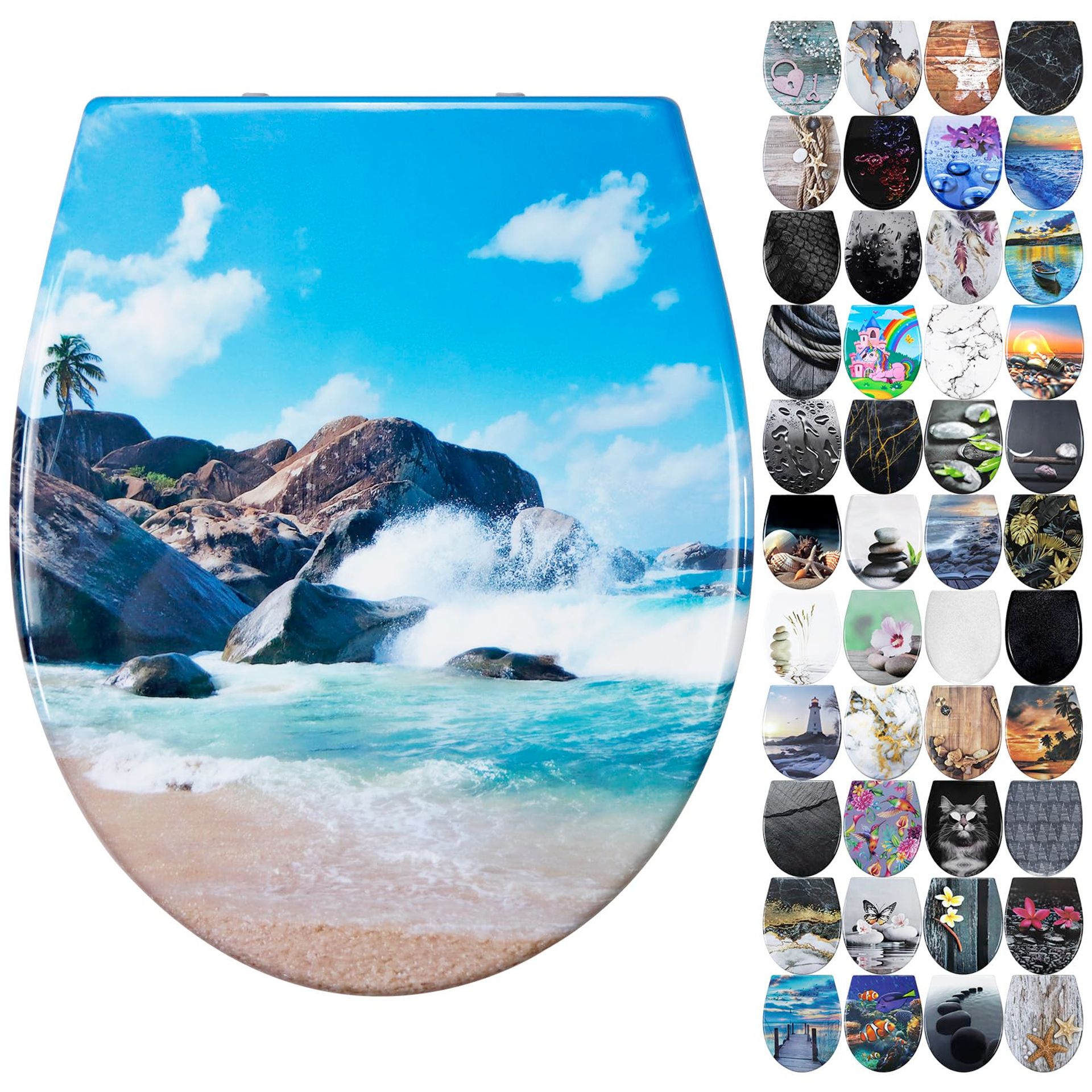 Soft Close Duroplast Toilet Seat Quick Release Top Fix Fitting Easy Clean - Flower Stone UF00