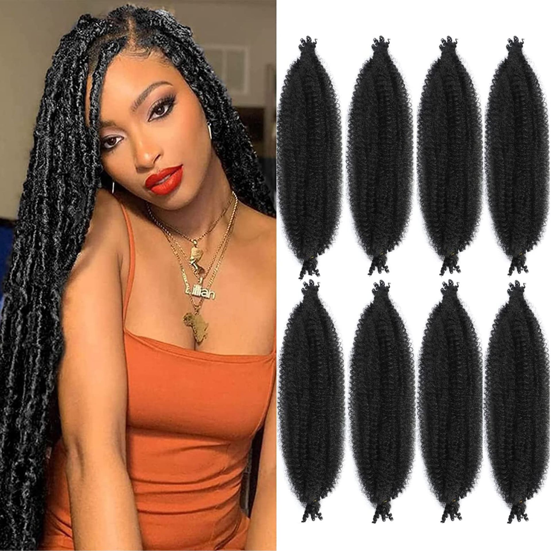 Pre-Separated Springy Afro Twist Hair Extensions 8 Pack Synthetic Marley Locs Crochet Braids 24 Inch - 1B 24 Inch - Valentines