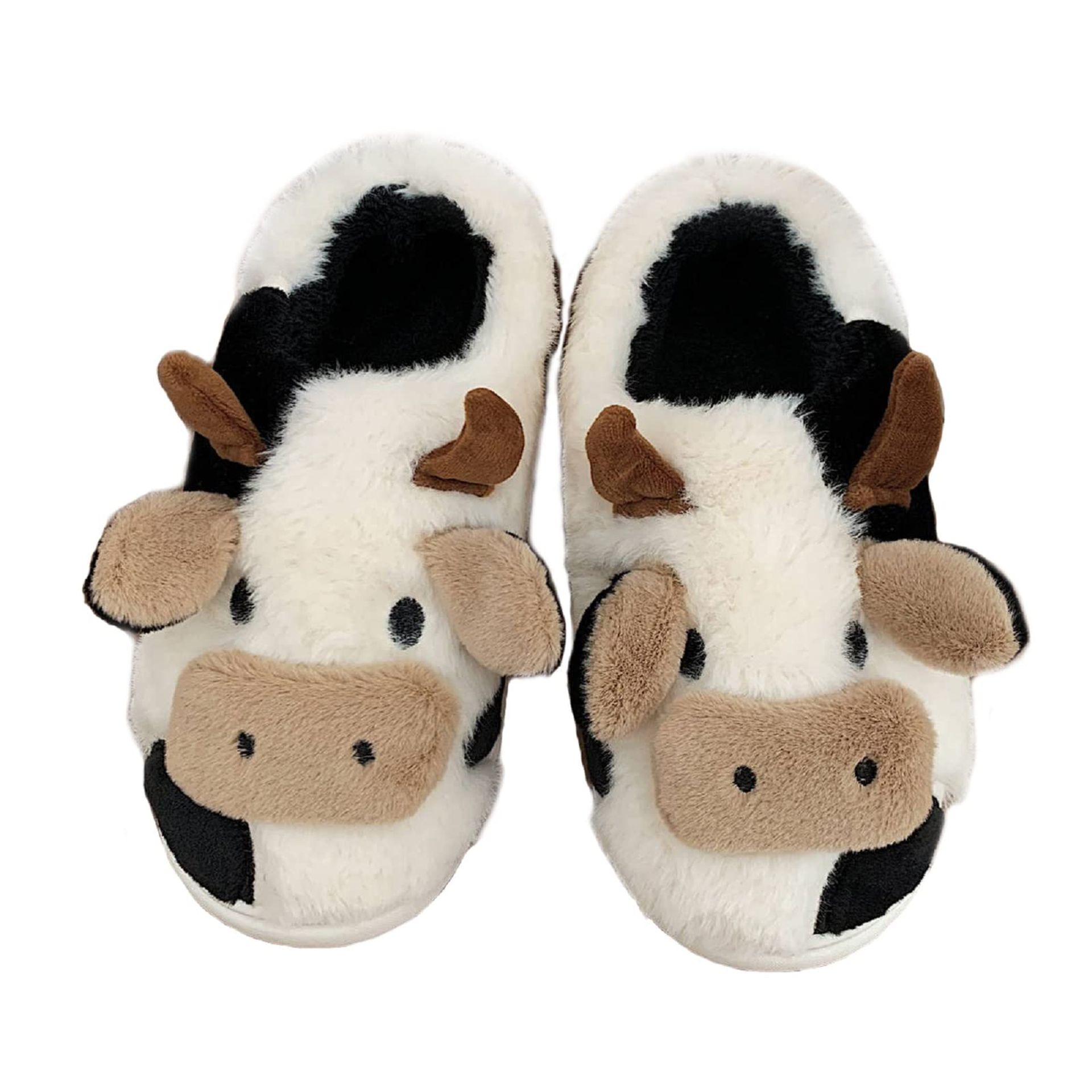 Cartoon Animal Cow Slippers Soft Plush Closed Back Warm Indoor Outdoor Shoes - Cow Closed Back XL