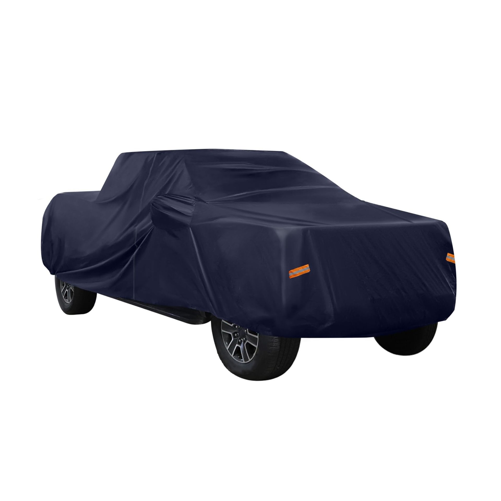Pickup Truck Car Cover Waterproof 190T PU with Reflective Strips, Windproof Straps & Door Zipper - Navy Blue 6.5ft Bed