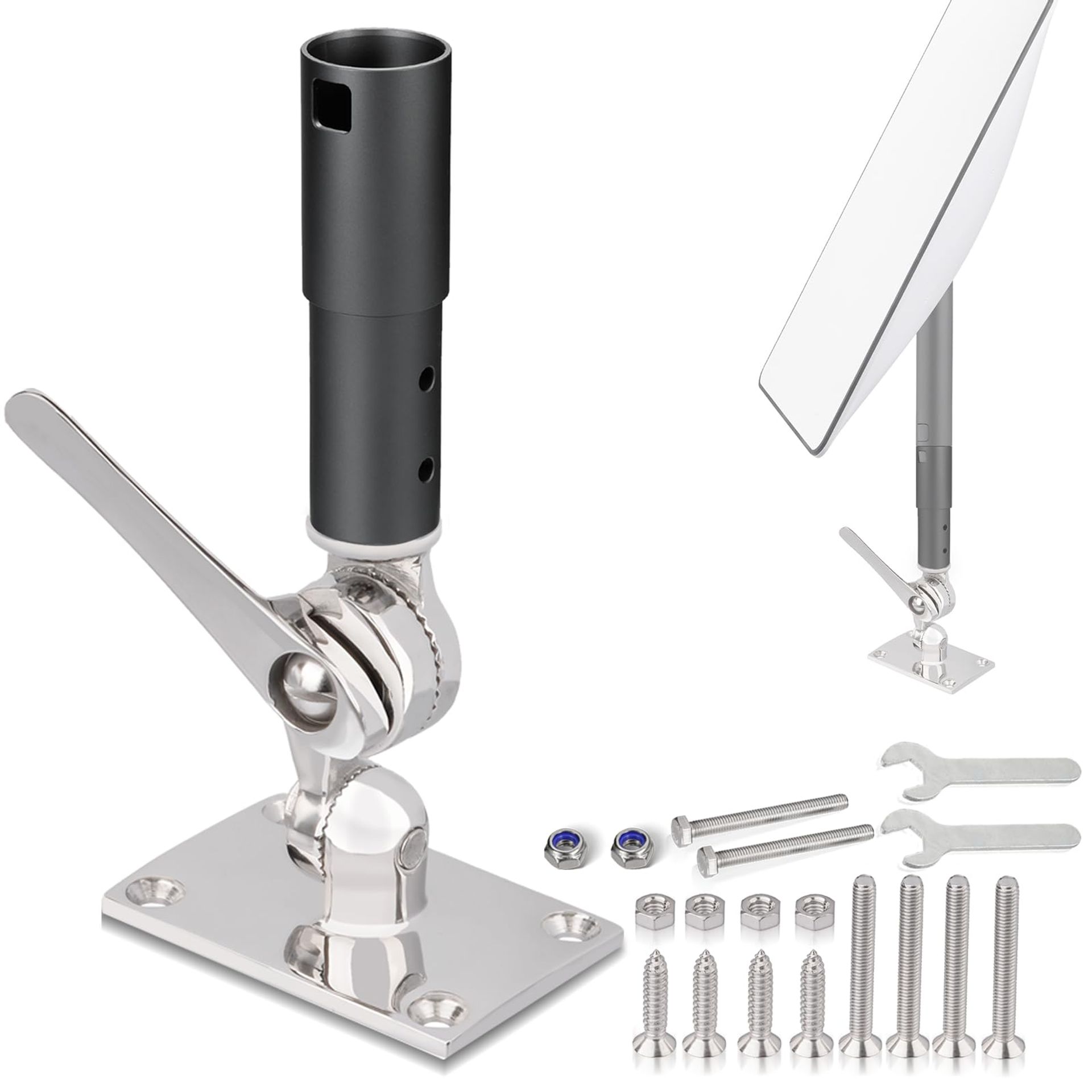Starlink Adjustable Mount Base Stainless Steel Antenna Kit for Marine, Boat & Vehicle Installation - Black TON00769