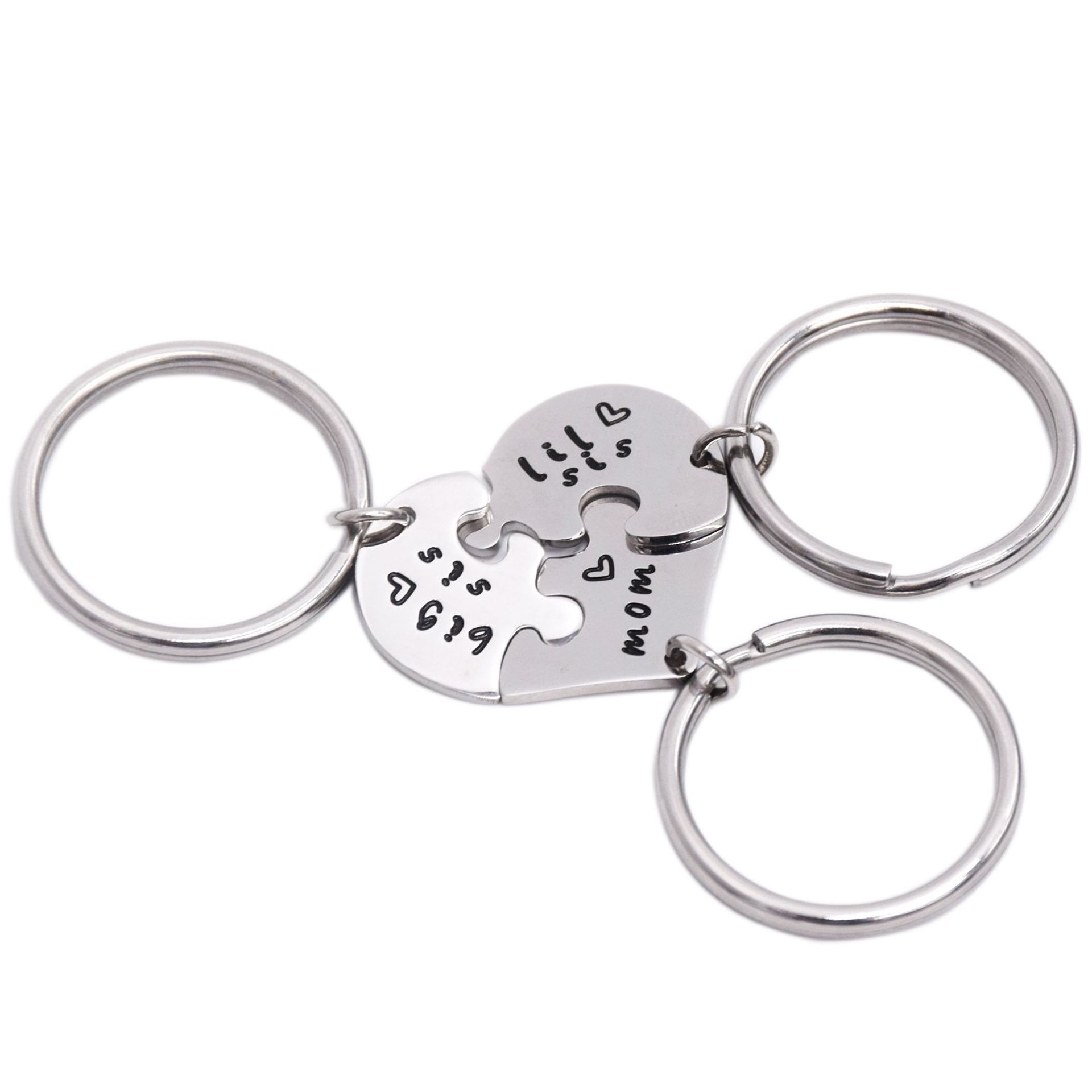 Mom Big Sis Little Sis Keyring Set – Stainless Steel Gift for Sisters & Mum (White) - Valentines