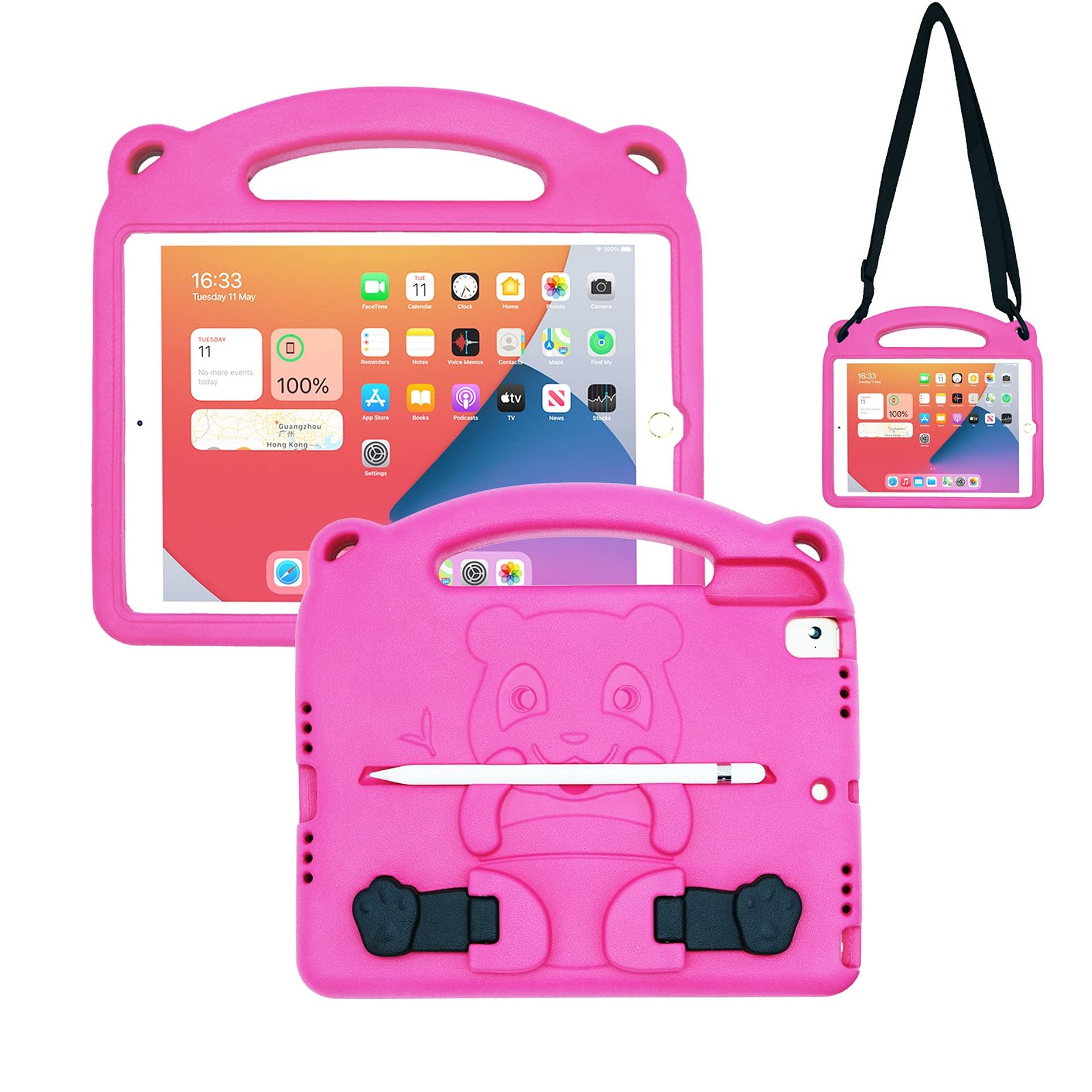 iPad 9.7 Case Shockproof EVA Foam Cover with Handle & Shoulder Strap for iPad 5th/6th Gen, Air & Air 2 - Pink