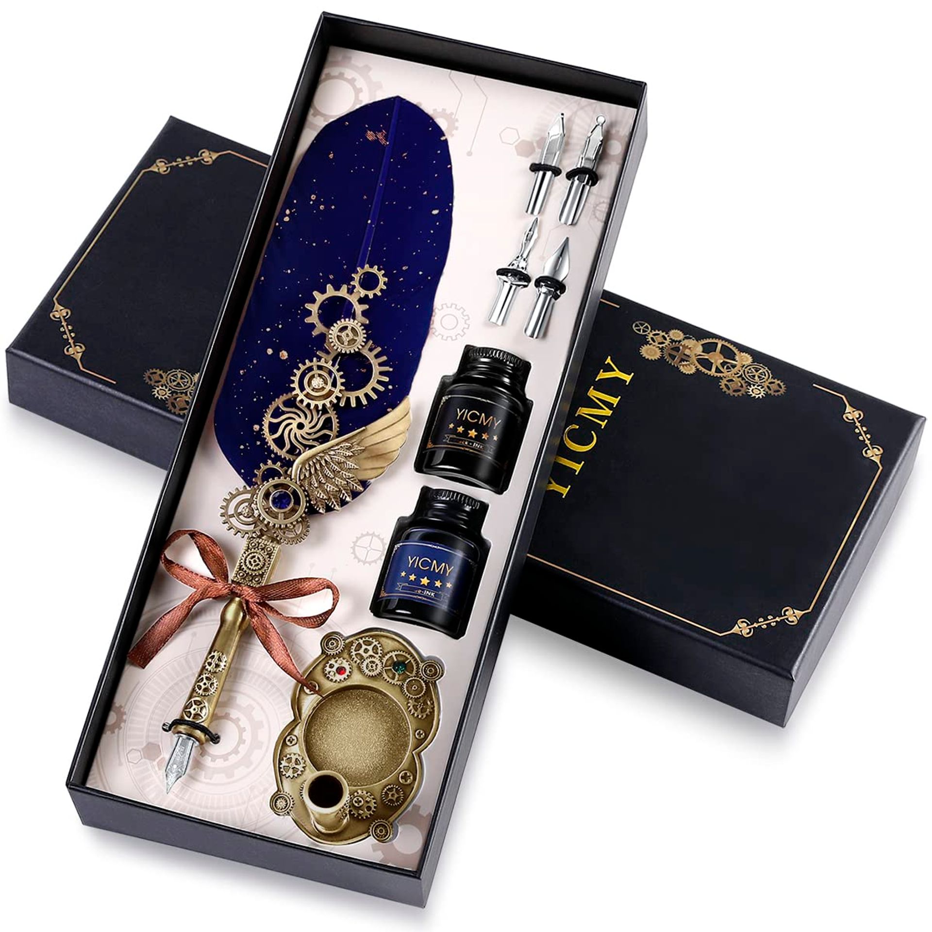 YICMY Feather Quill Pen Ink Set - Elegant Calligraphy Gift for Beginners with Ink & Holder
