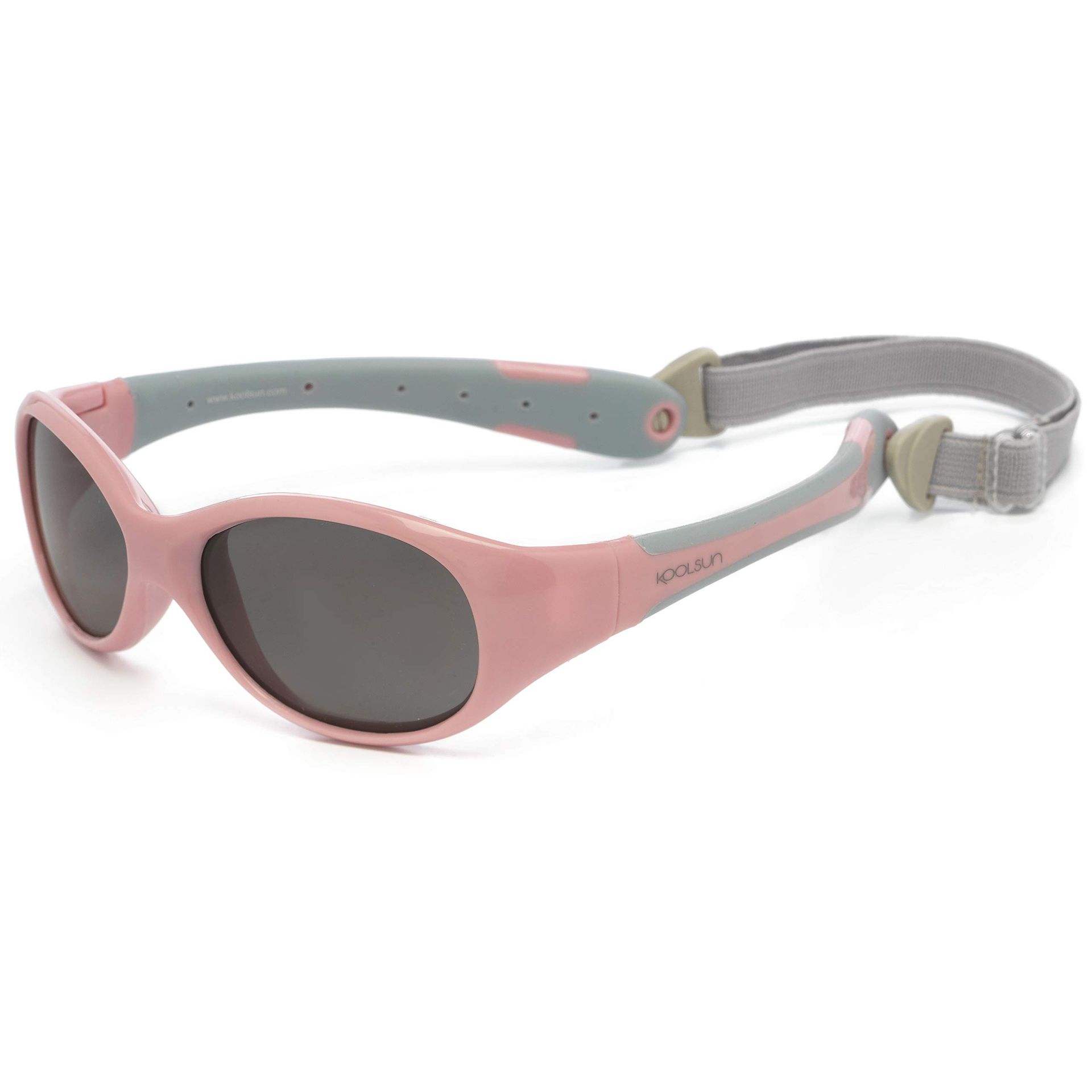 Children's Flexible UV400 Sunglasses with Adjustable Strap Unbreakable Frame - Cameo Pink Grey 0-3 Years