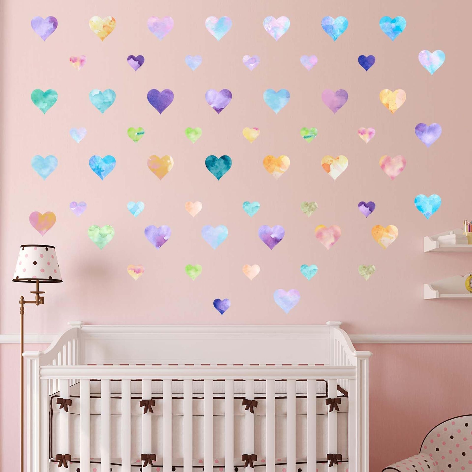 Colourful Watercolour Love Heart Wall Stickers - Kids Rainbow Bedroom Decor