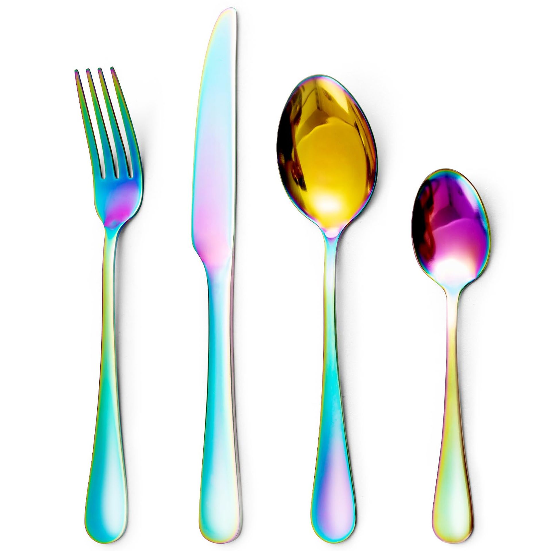 Cutlery Set for 8 People 32 Piece Stainless Steel Flatware Mirror Polished Dishwasher Safe - Rainbow 32 Piece - Spring Refresh