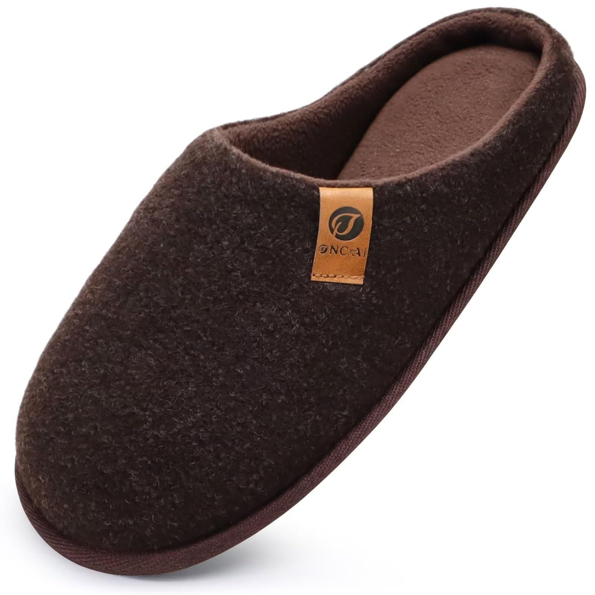 Men's Winter Slippers Warm Memory Foam House Shoes Anti-Slip Sole - Felt Brown UK 8