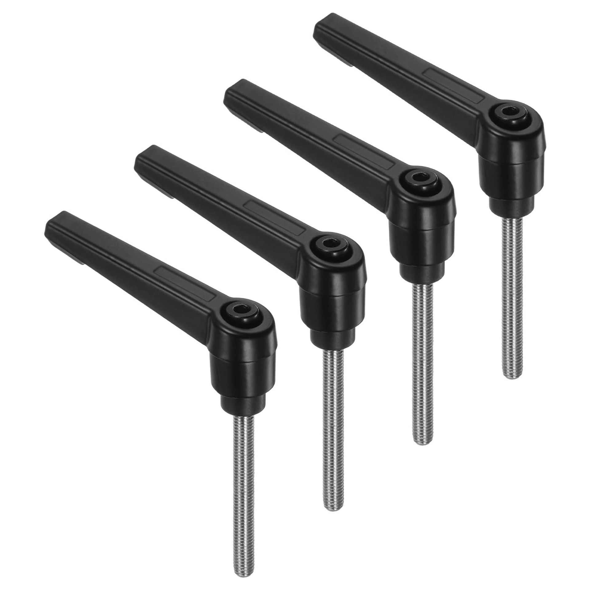 sourcing map 4pcs Clamping Lever Handles, M5 x 50mm 304 Stainless Steel Threaded Male Stud, Adjustable Handles Locking Quick Release Ratchet Push Button Bolt Knobs, Black