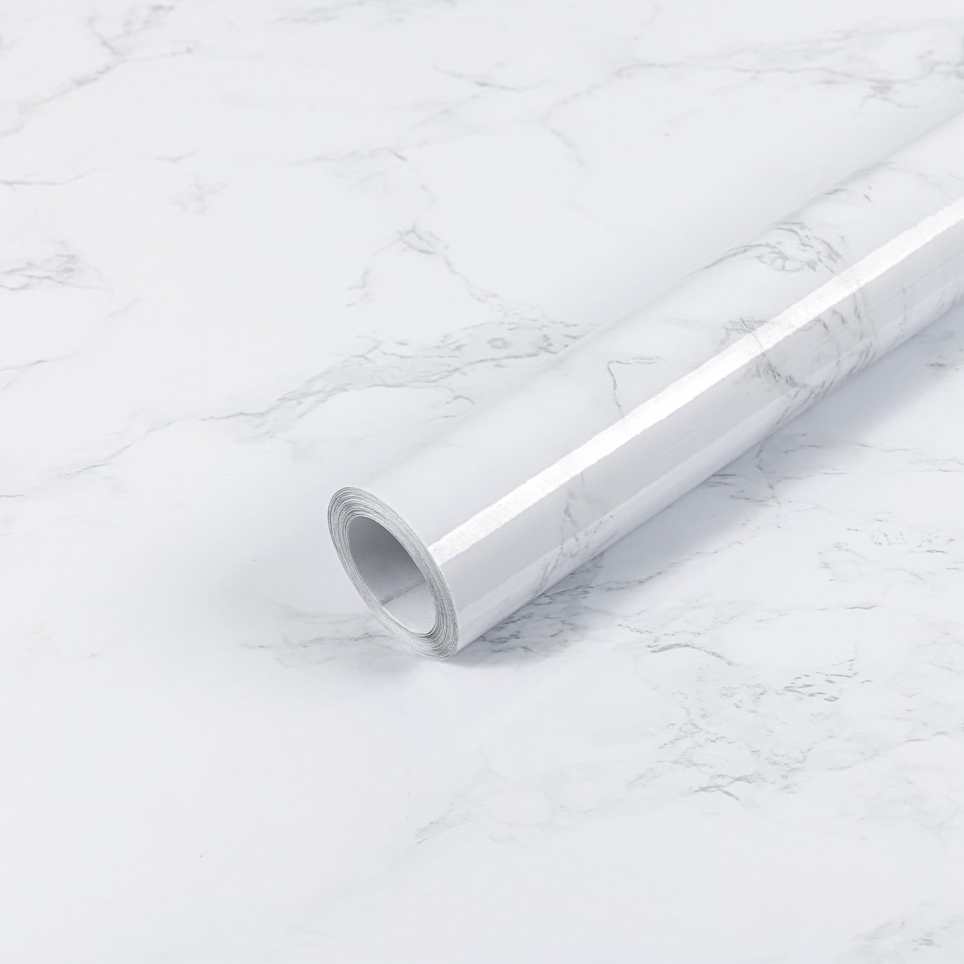 Marble Vinyl Wrap 60cm x 500cm White Granite Effect Self-Adhesive Covering for Kitchen Counters & Furniture