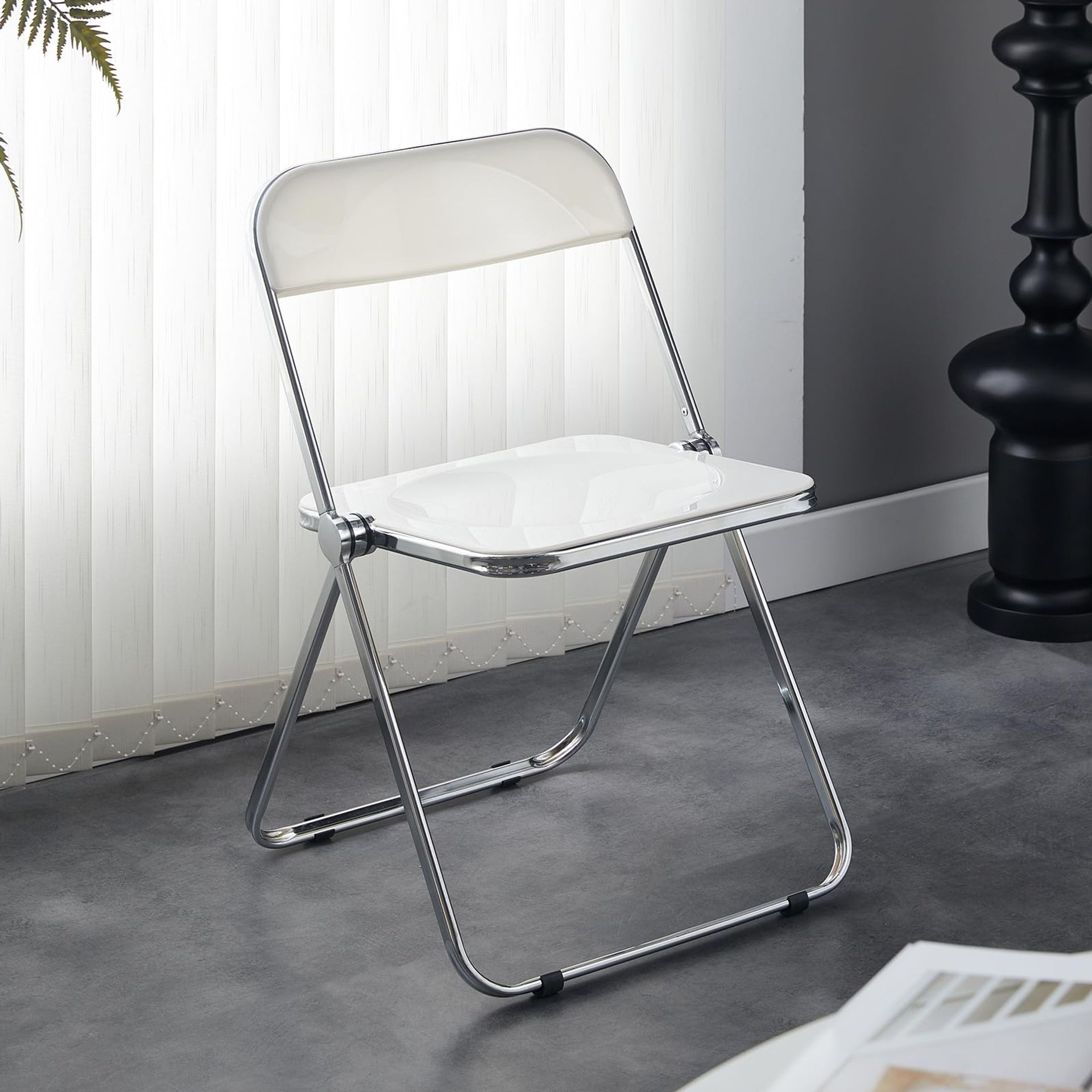 LeChamp Modern White Acrylic Folding Chair - Indoor/Outdoor Use, Space-Sa