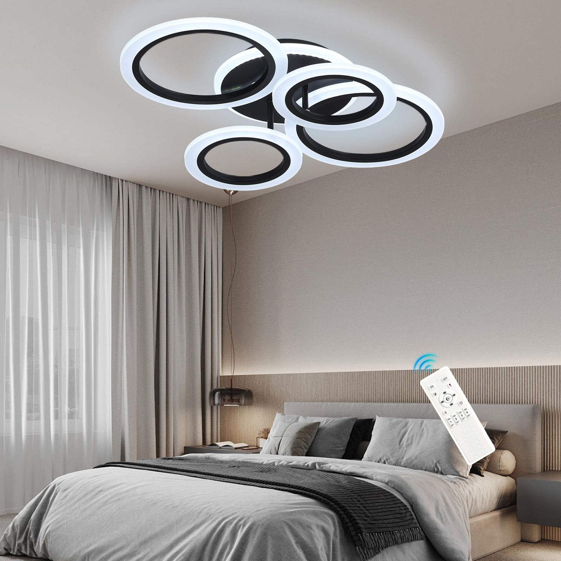 LED Ceiling Light with Remote Control Dimmable Modern Round Fixture 50W 3000-6000K - Black Round