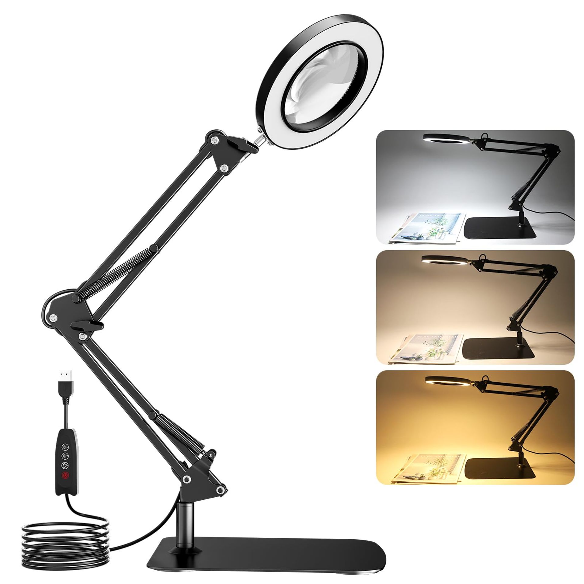 Magnifying Glass with Light and Stand 10x Zoom 3 Colour Modes Adjustable for Reading and Hobbies - Ferrous Normalität BE-1