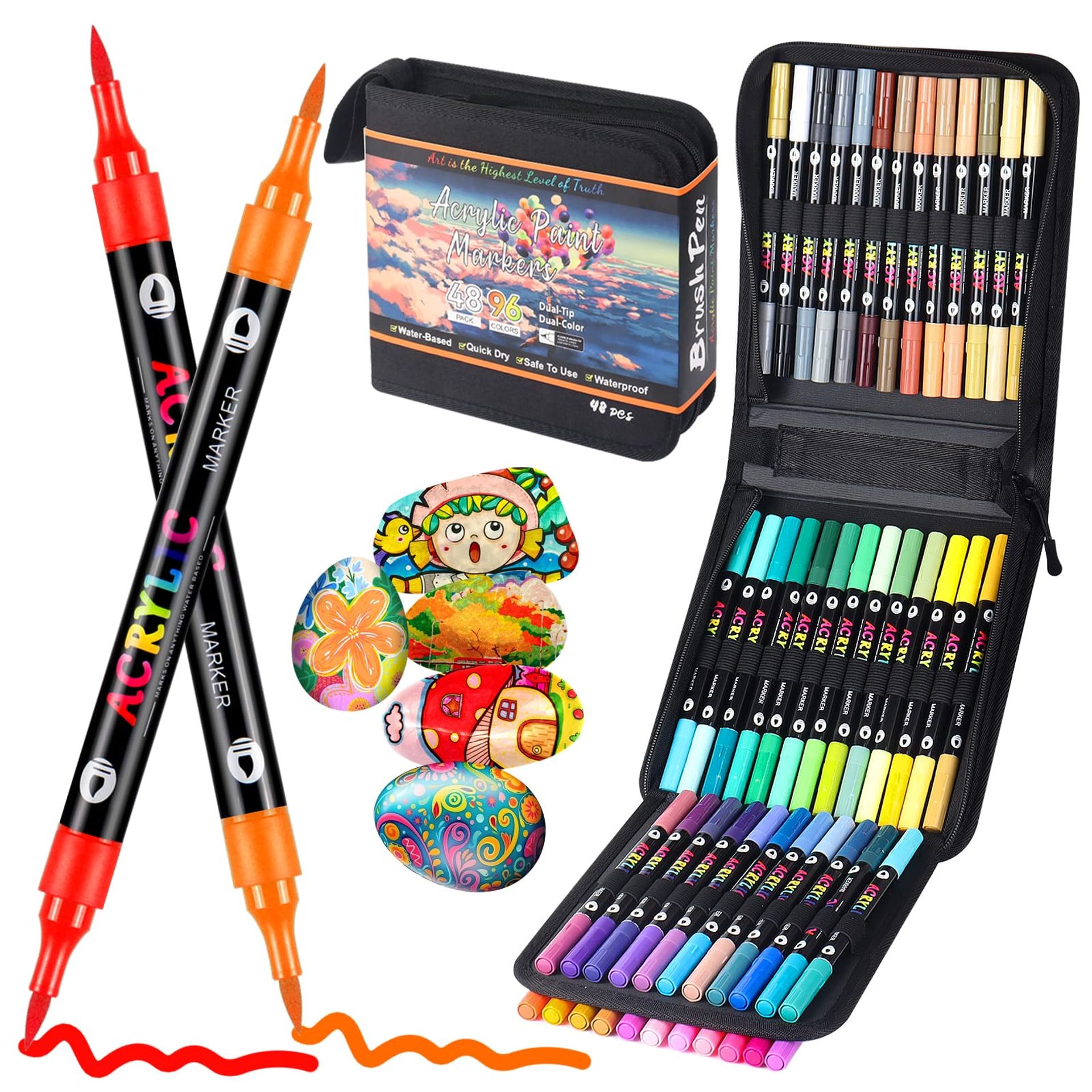 Acrylic Paint Markers Dual Tip Pens Set for Crafts Wood Rock Glass - 96 Colours 48 Pack