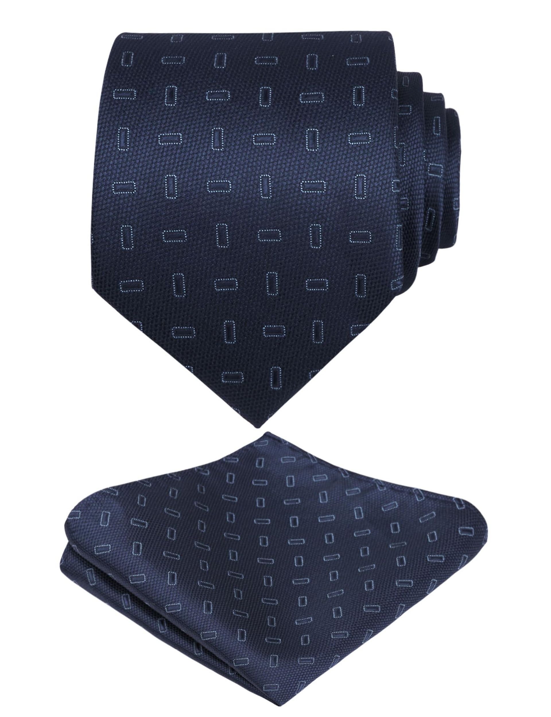 Dark Navy Geometric Pattern Tie & Hanky Set for Business & Weddings