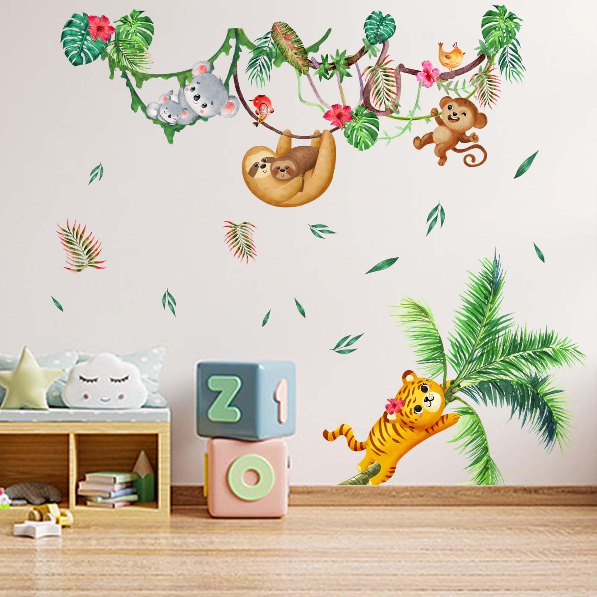 Amimagen Jungle Animals Wall Stickers - Monkey Koala Tiger Wall Decals - Baby Nursery Kids Girls Boys Room Daycare Playroom Classroom Wall Decor