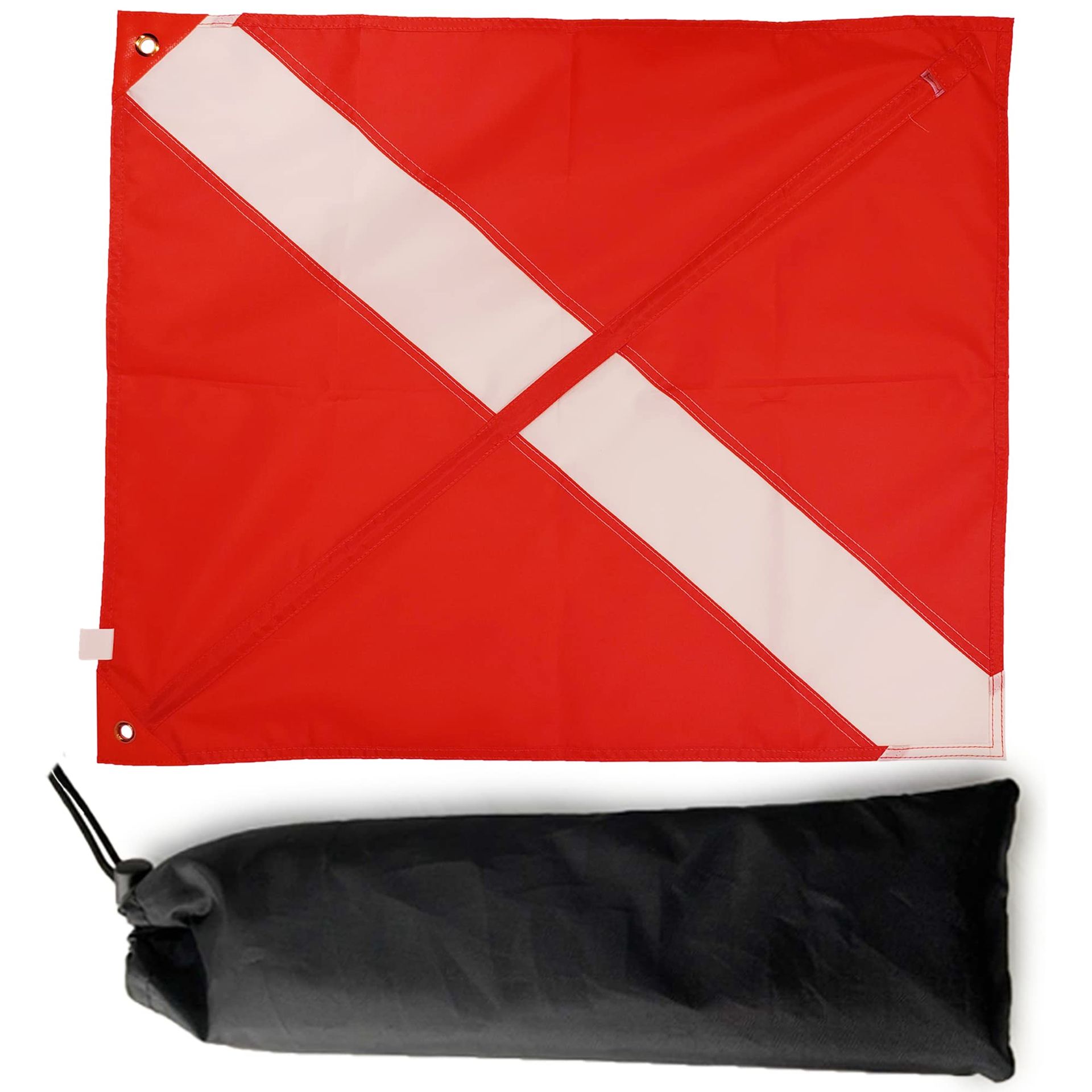 Boat Diver Down Dive Flag with Collapsible Stiffening Pole, Reinforced Grommets and Carry Bag for Scuba Diving, Snorkelling and Boating - Red White 20x24