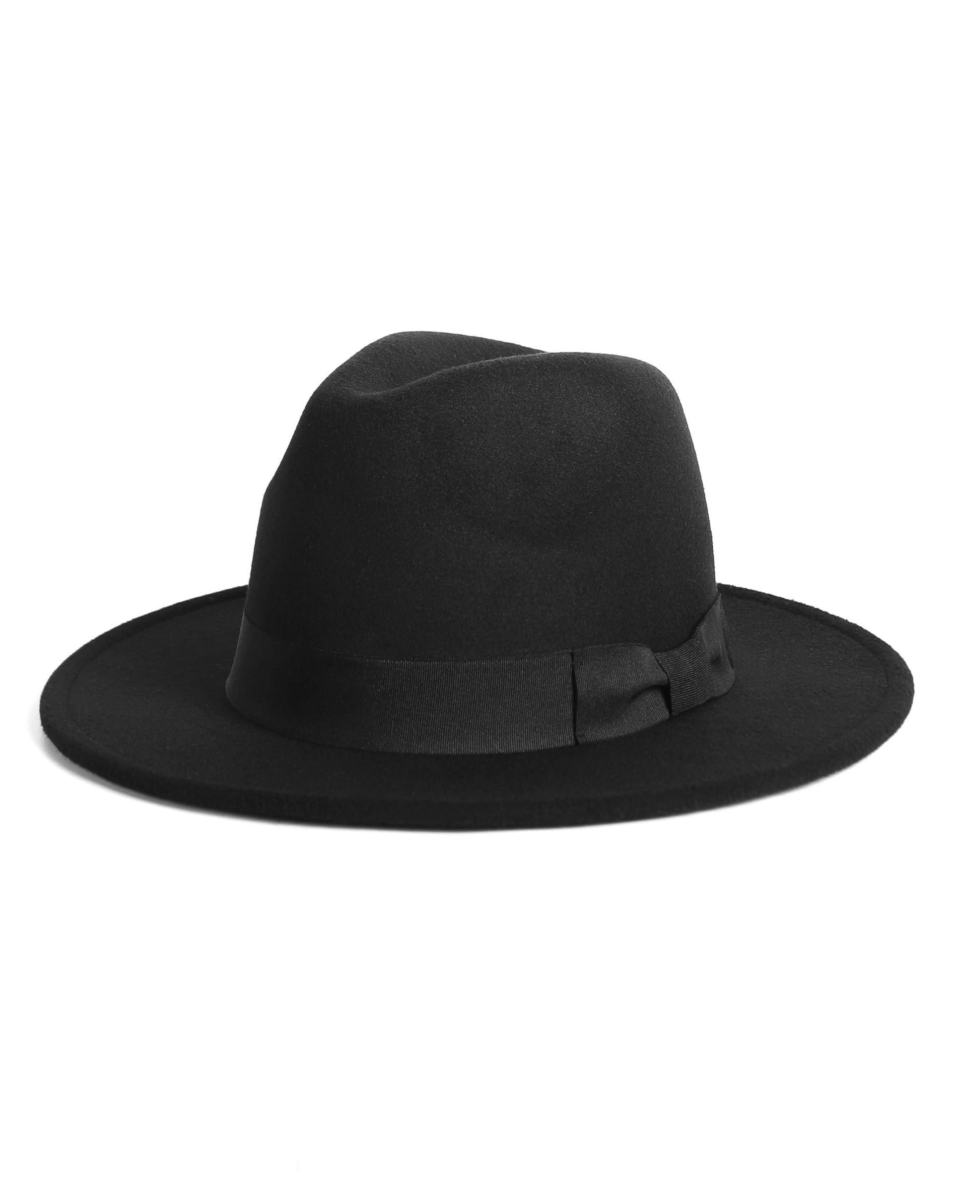 Men's Felt Panama Fedora Hat Wide Brim Adjustable with Belt Buckle - Ribbon Black L