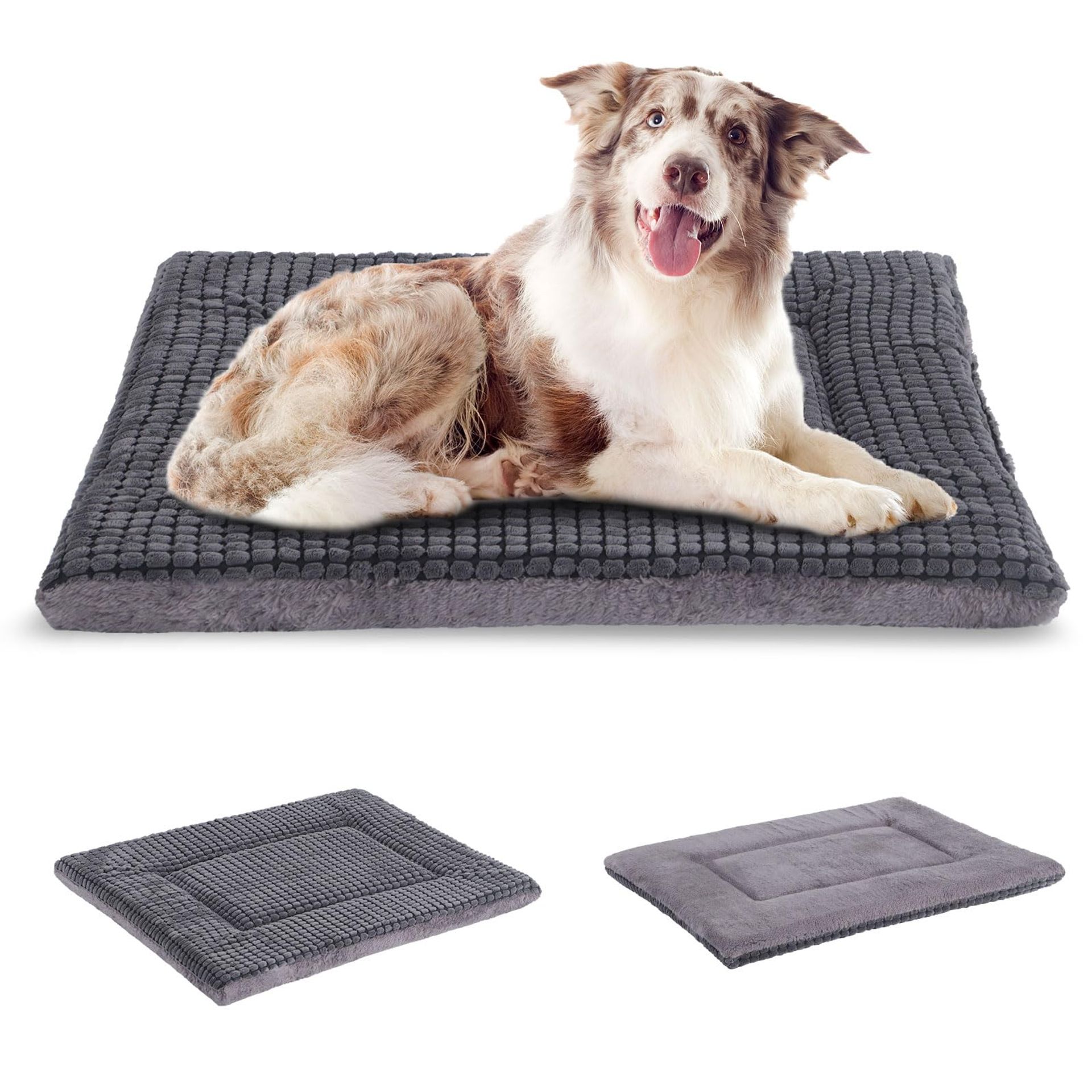 Reversible Dog Crate Pad Memory Foam Bed Soft Washable Cushion for Small and Medium Pets - Light Grey 91x58x4 cm