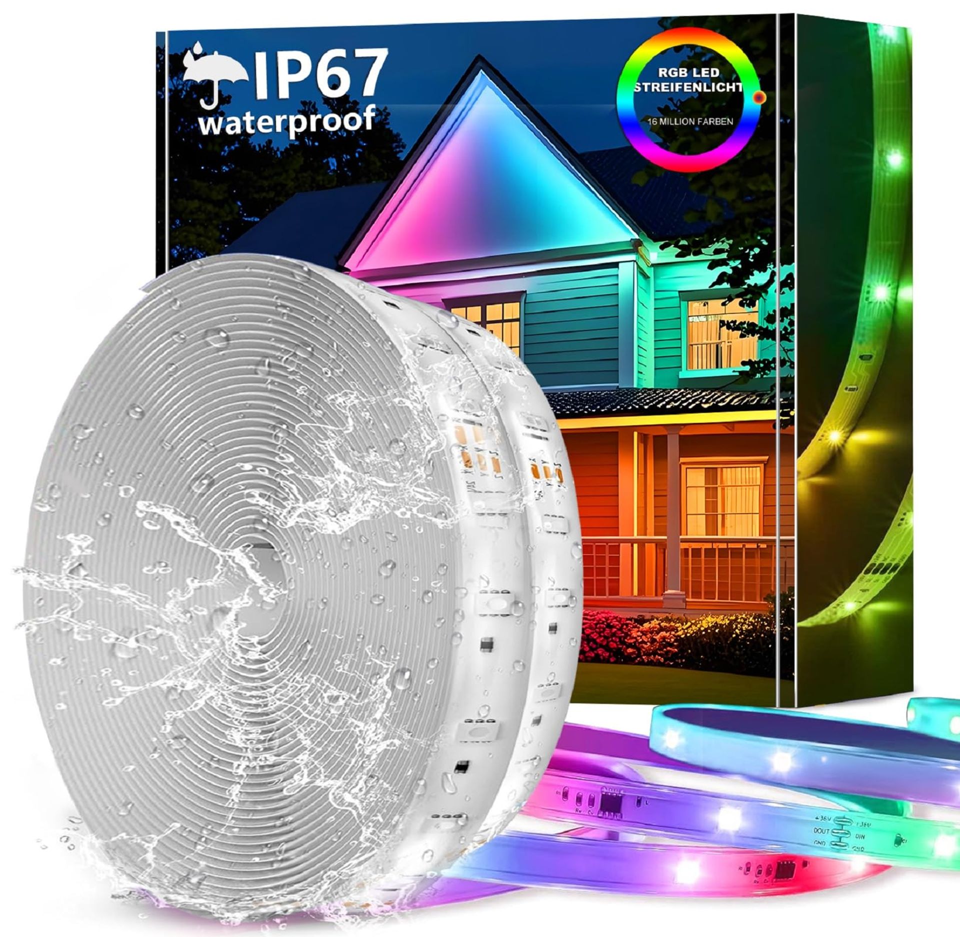 LED Strip Lights 20m Waterproof RGB with APP & Remote Control Music Sync - Multicolour 20m