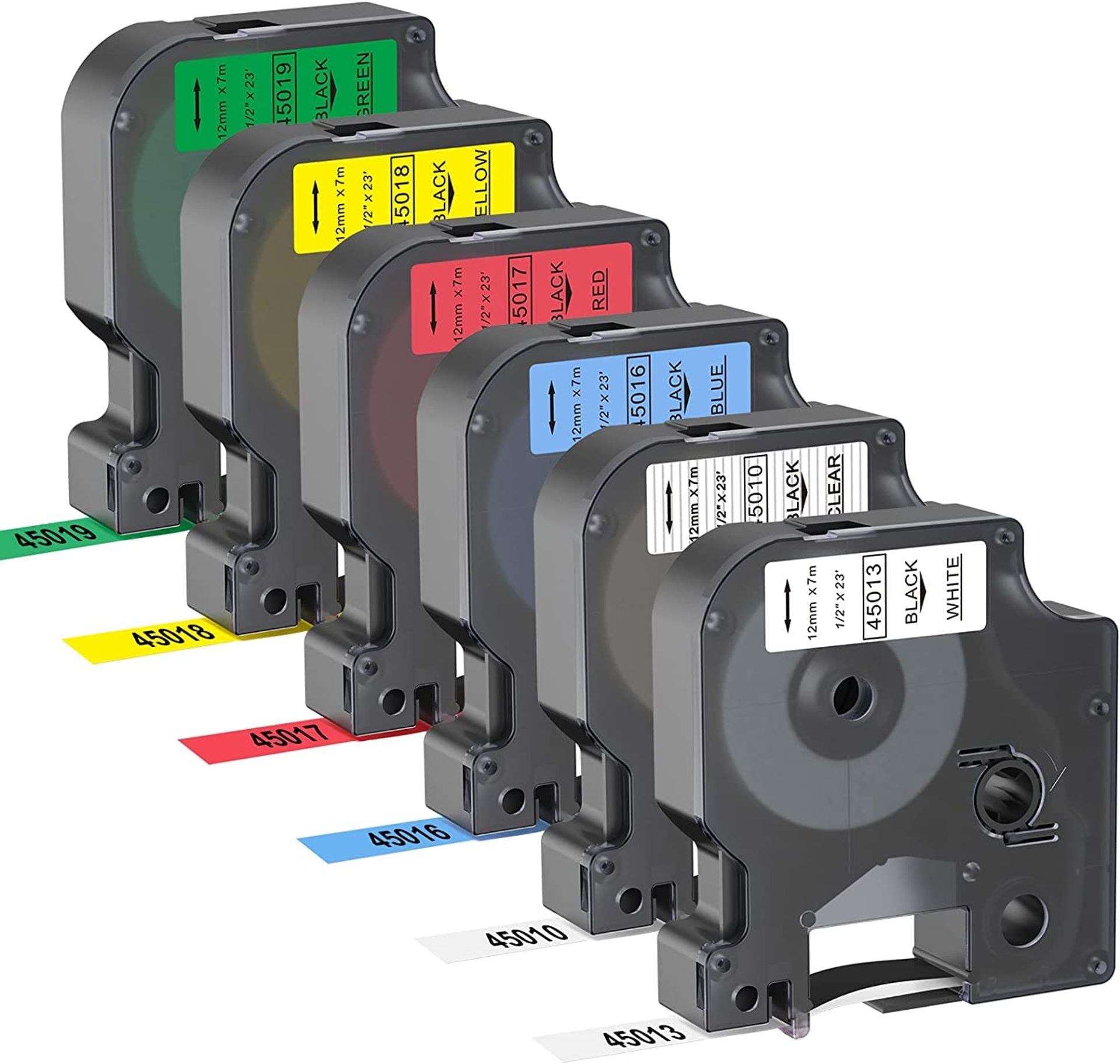 6 Multi-Colour Label Tape Compatible with Dymo D1 for LabelManager & LabelPoint, 12mm x 7m, Great Value