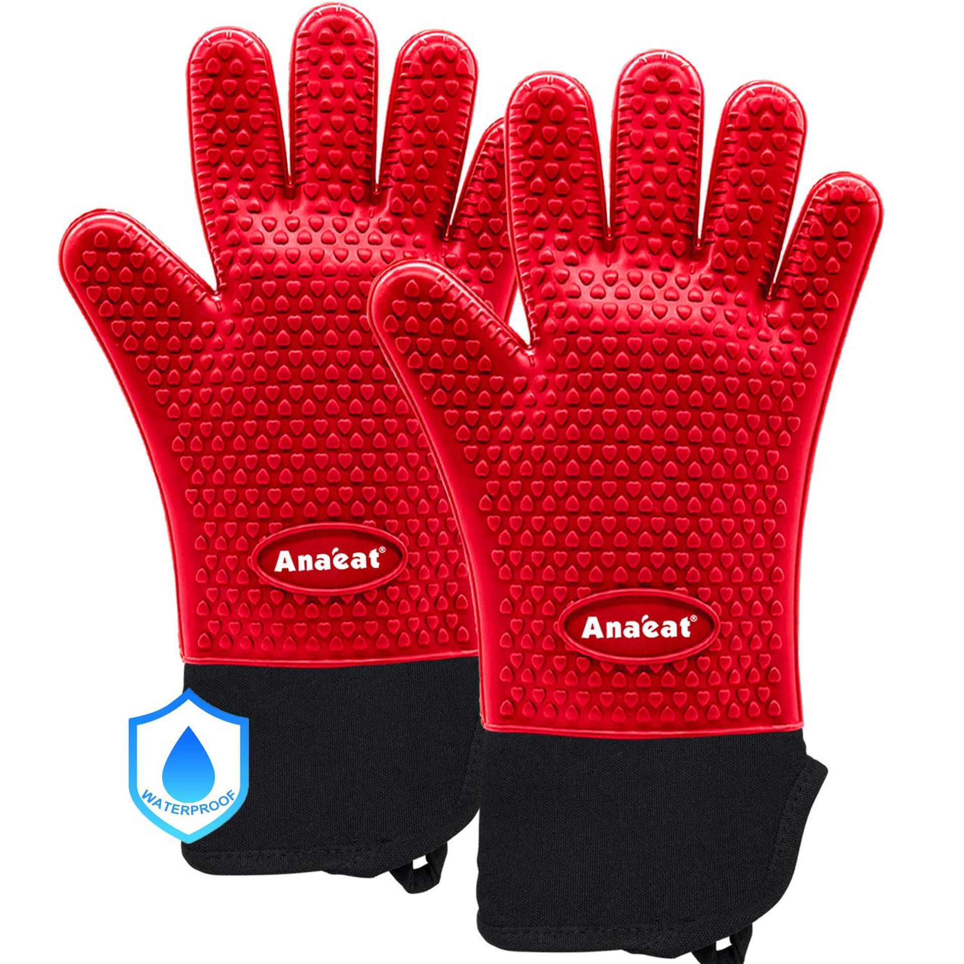 Heat Resistant BBQ Grilling Gloves - Waterproof, Cotton Lined Silicone Oven Mitts with Long Wrist Protection
