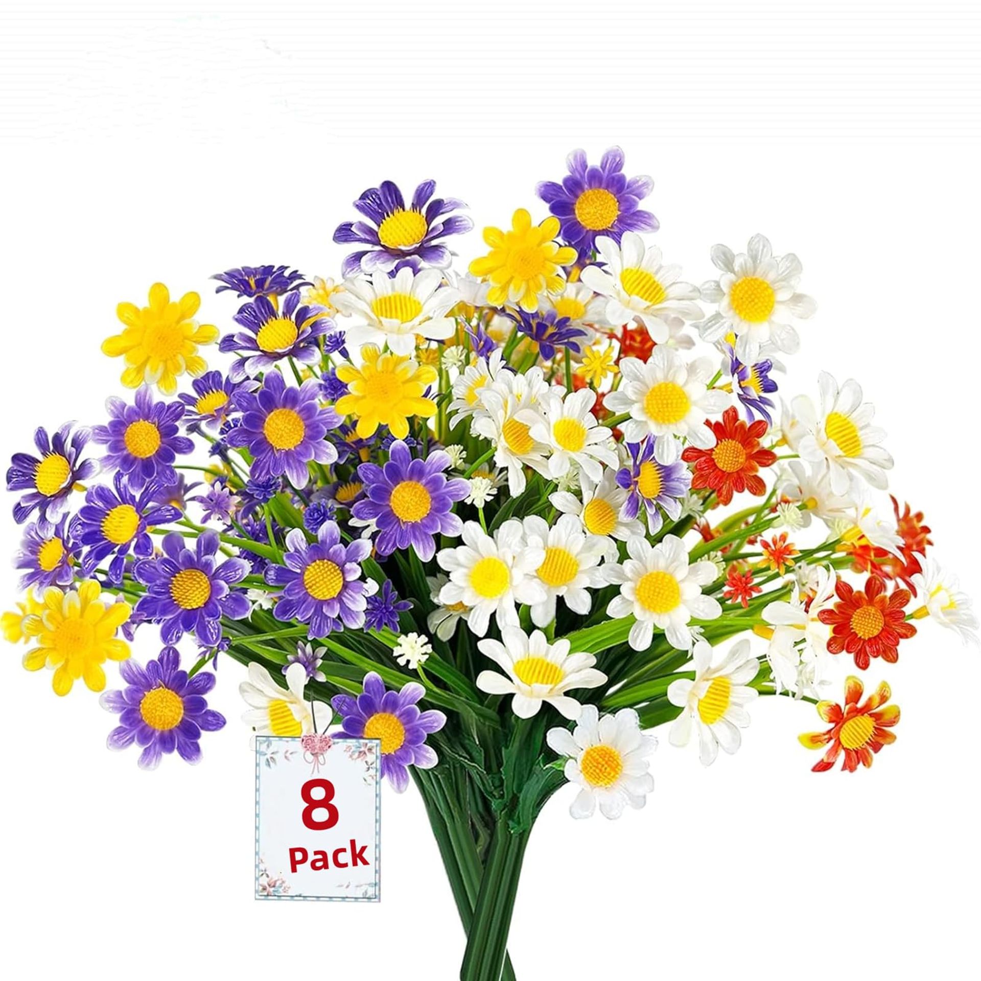 Artificial Daisy Flowers UV Resistant Faux Outdoor Indoor Décor Plastic Greenery Shrub Plants for Garden Porch Home Wedding Party - Colorful One Size - Valentines