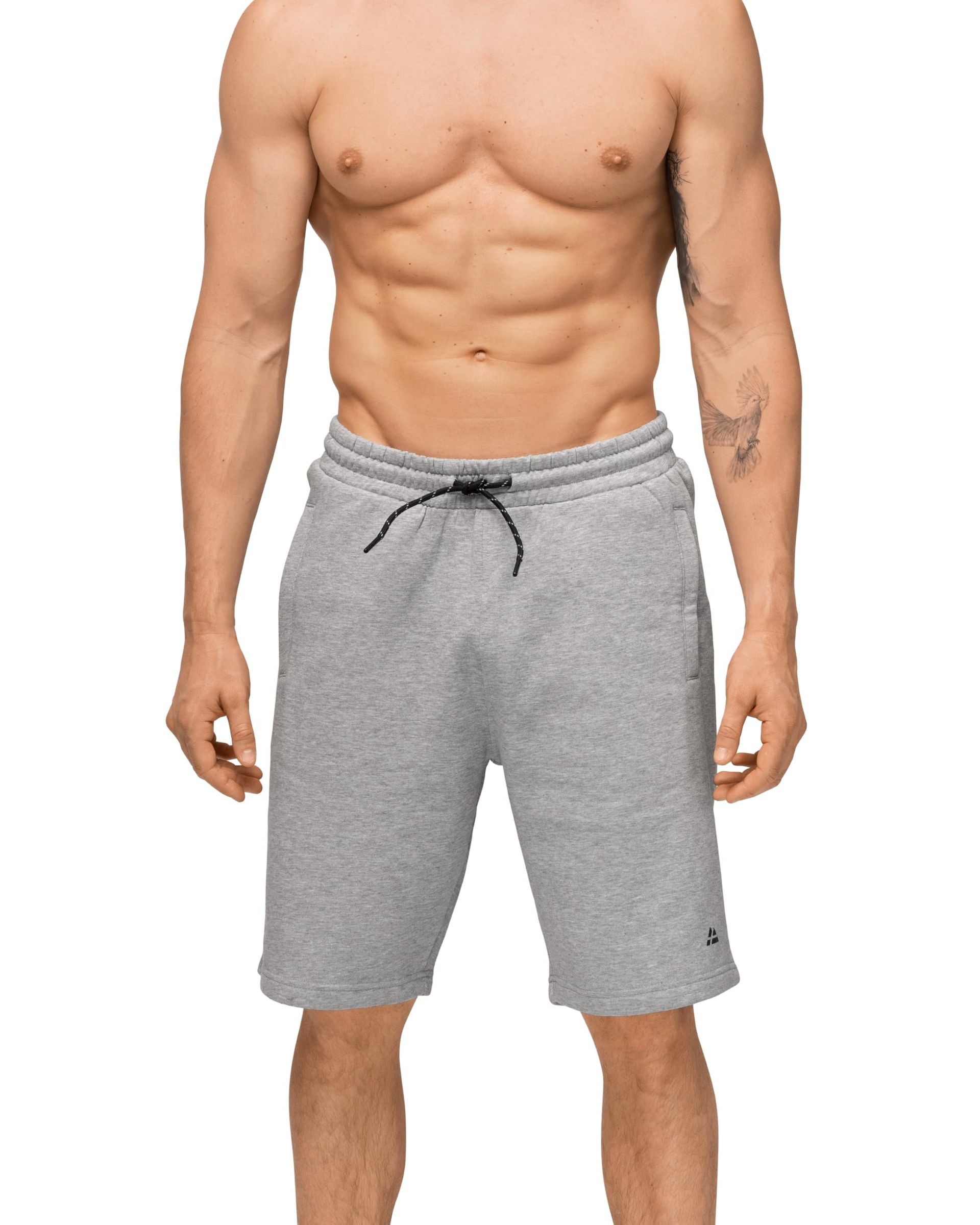 Men's Gym Shorts Cotton Blend Fleece Lined with Deep Pockets for Sports & Leisure - Grey Melange M