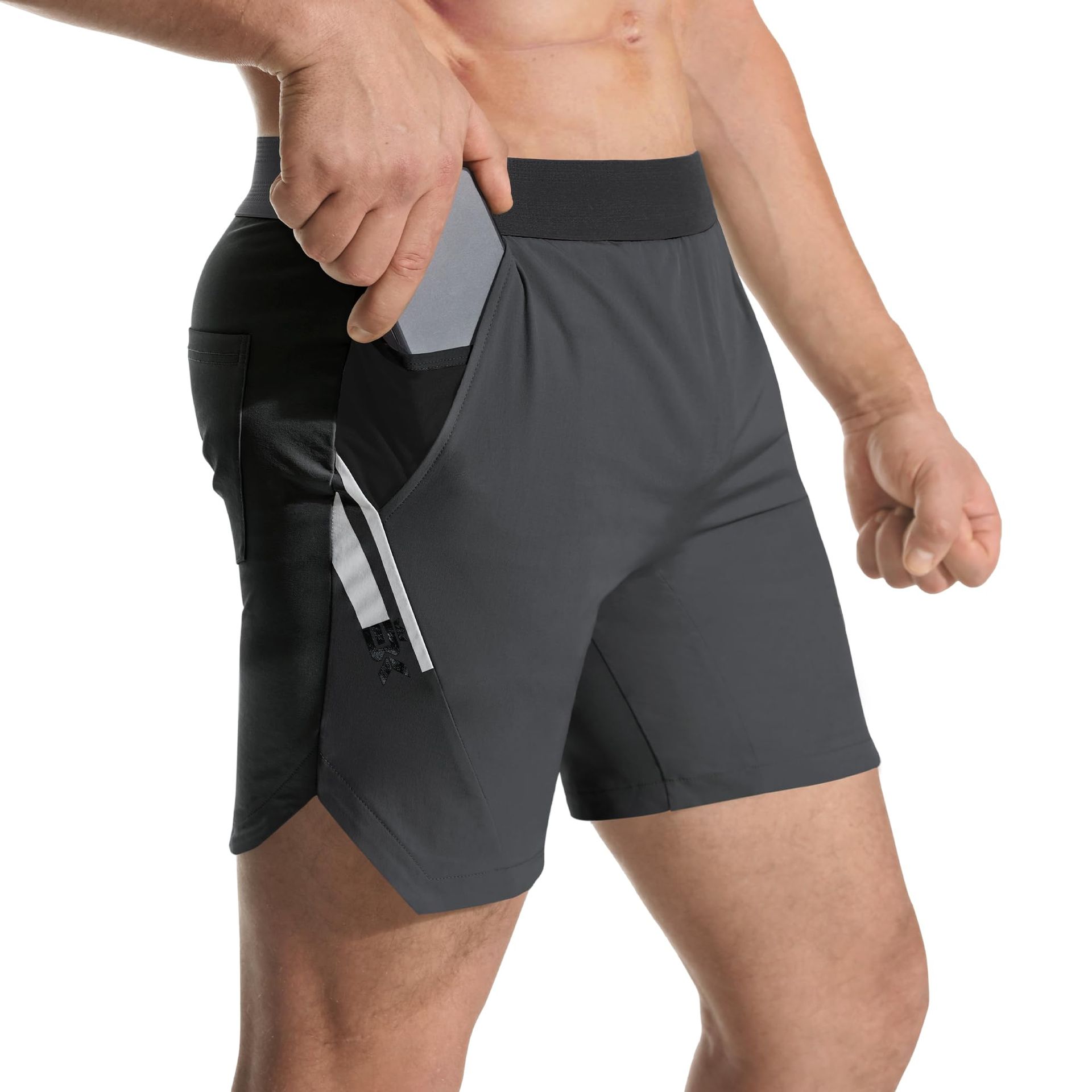 Men's 5 Inch Lightweight Gym & Running Shorts with Pockets - Dark Grey, Large