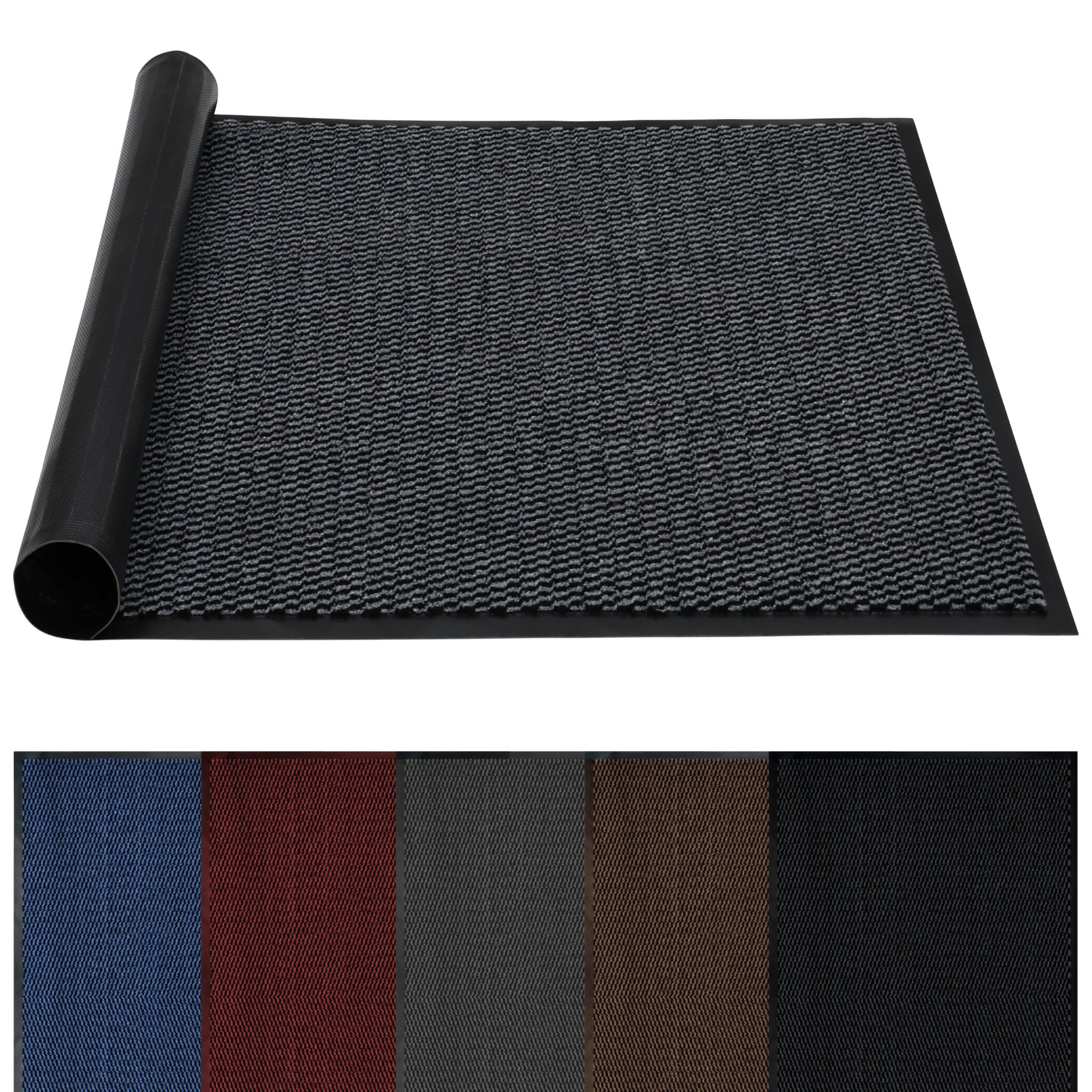 Door Mat Non Slip Washable Heavy Duty Indoor Outdoor Dirt Trapper Rug - Grey 60 x 90 cm