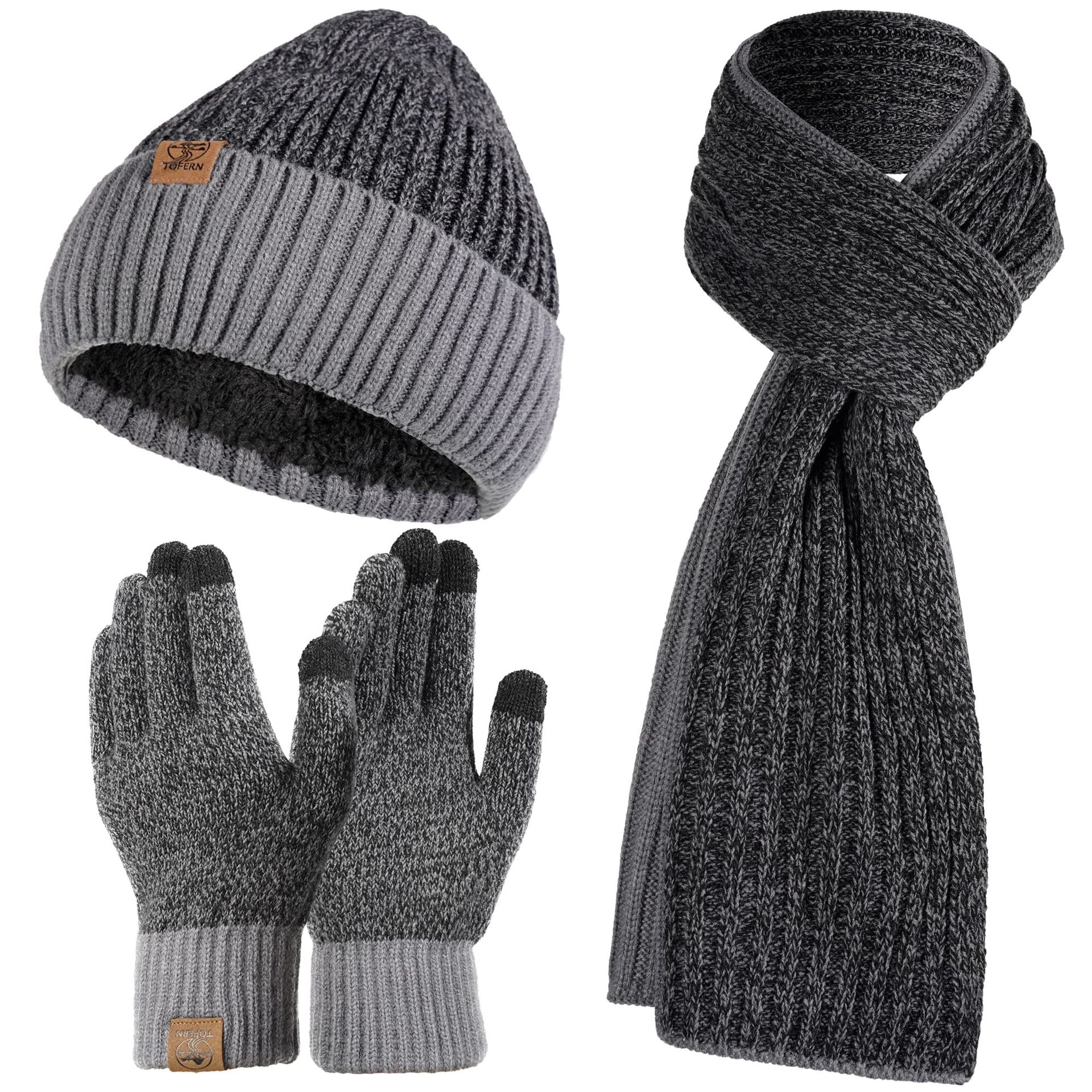 Tofern Winter Beanie Hat, Scarf & Touchscreen Gloves Set - Soft, Warm & Stylish for Men & Women