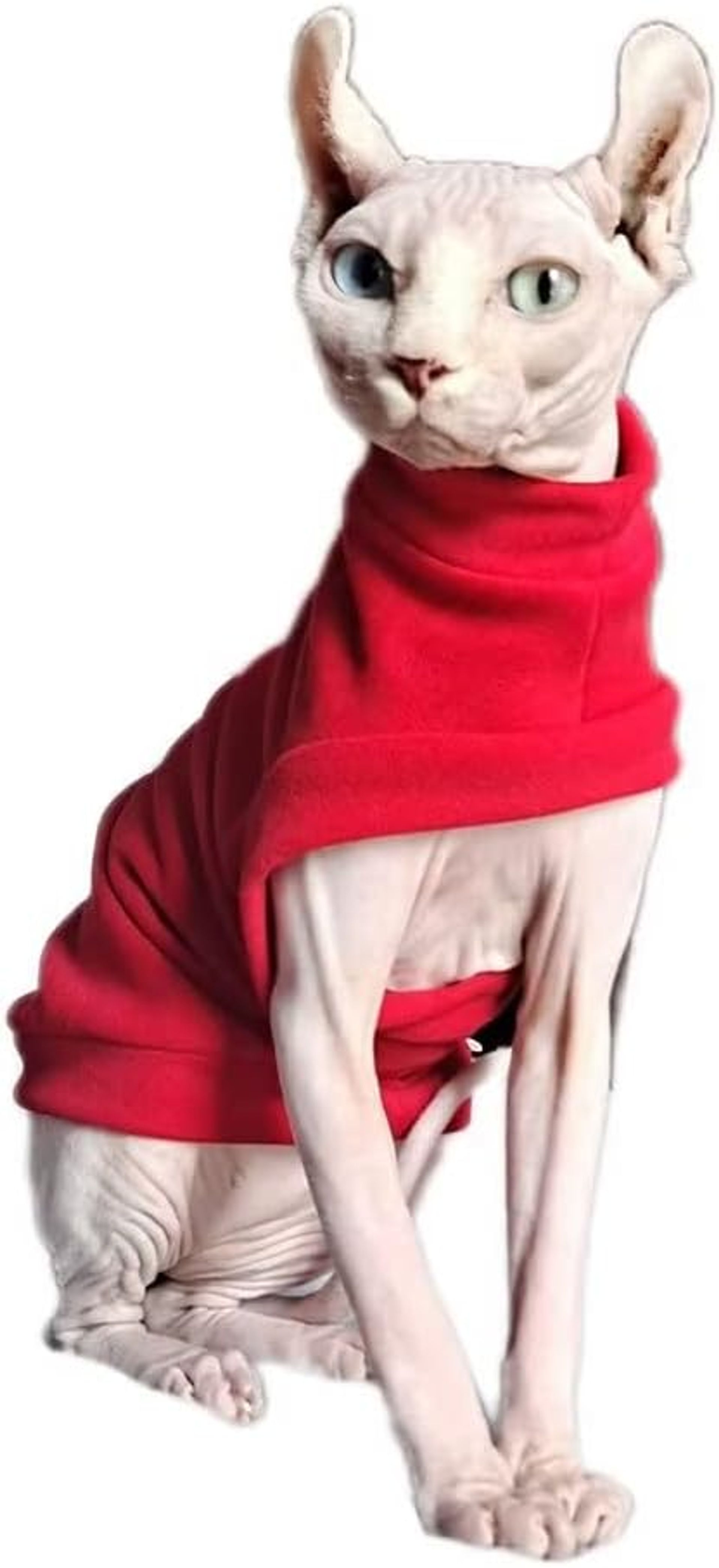 Warm Winter Fleece Sweater for Hairless Cats - Red S - Perfect for Sphynx, Devon Rex, Peterbald