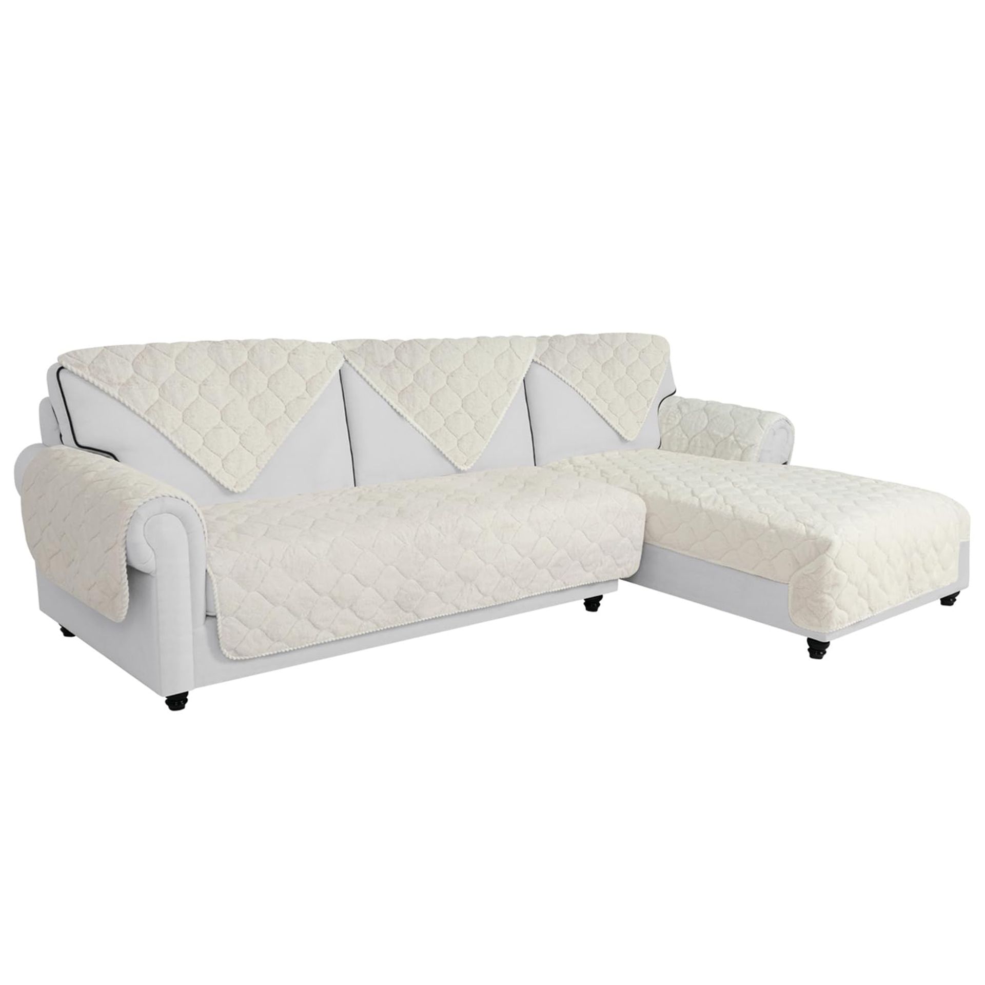 Velvet Sofa Cover Non-Slip Quilted Furniture Protector for 3 Seater Sofas - Ivory 28x70in