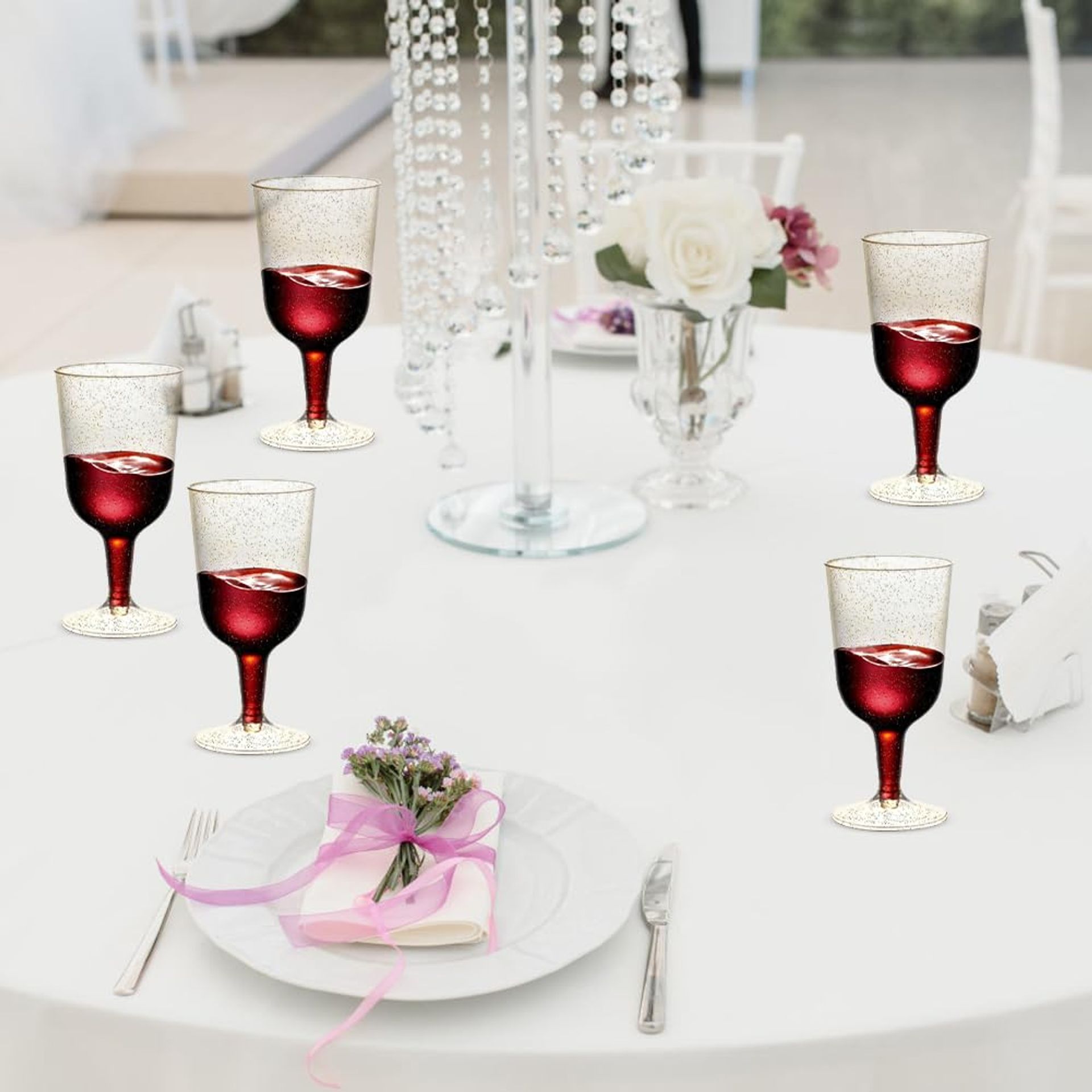 Gohytal 50 Plastic Cocktail Gold Glitter Wine Glasses (150ml), Reusable S