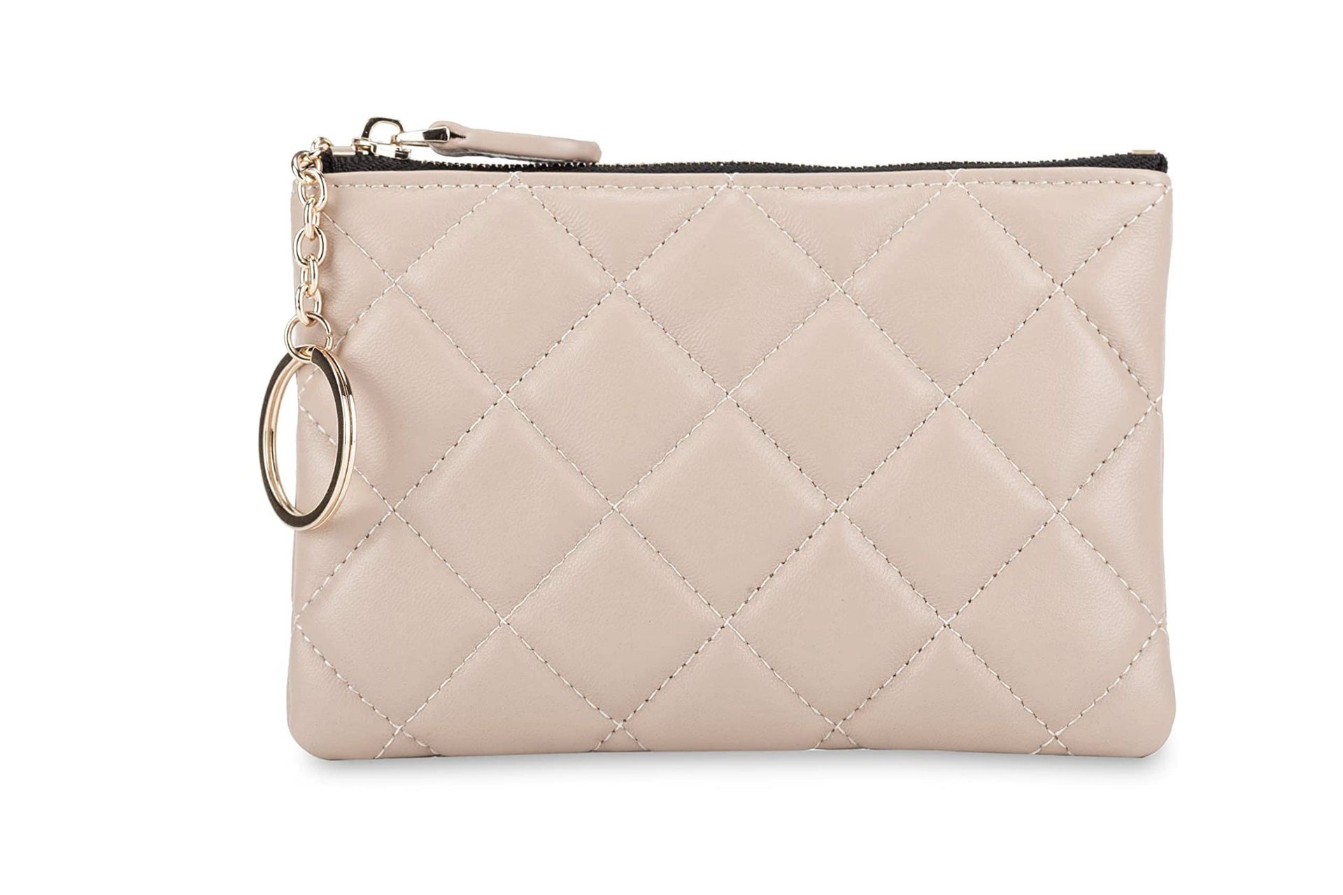 Soft Lambskin Leather Coin Purse - Quilted RFID Blocking Wallet with Key Chain